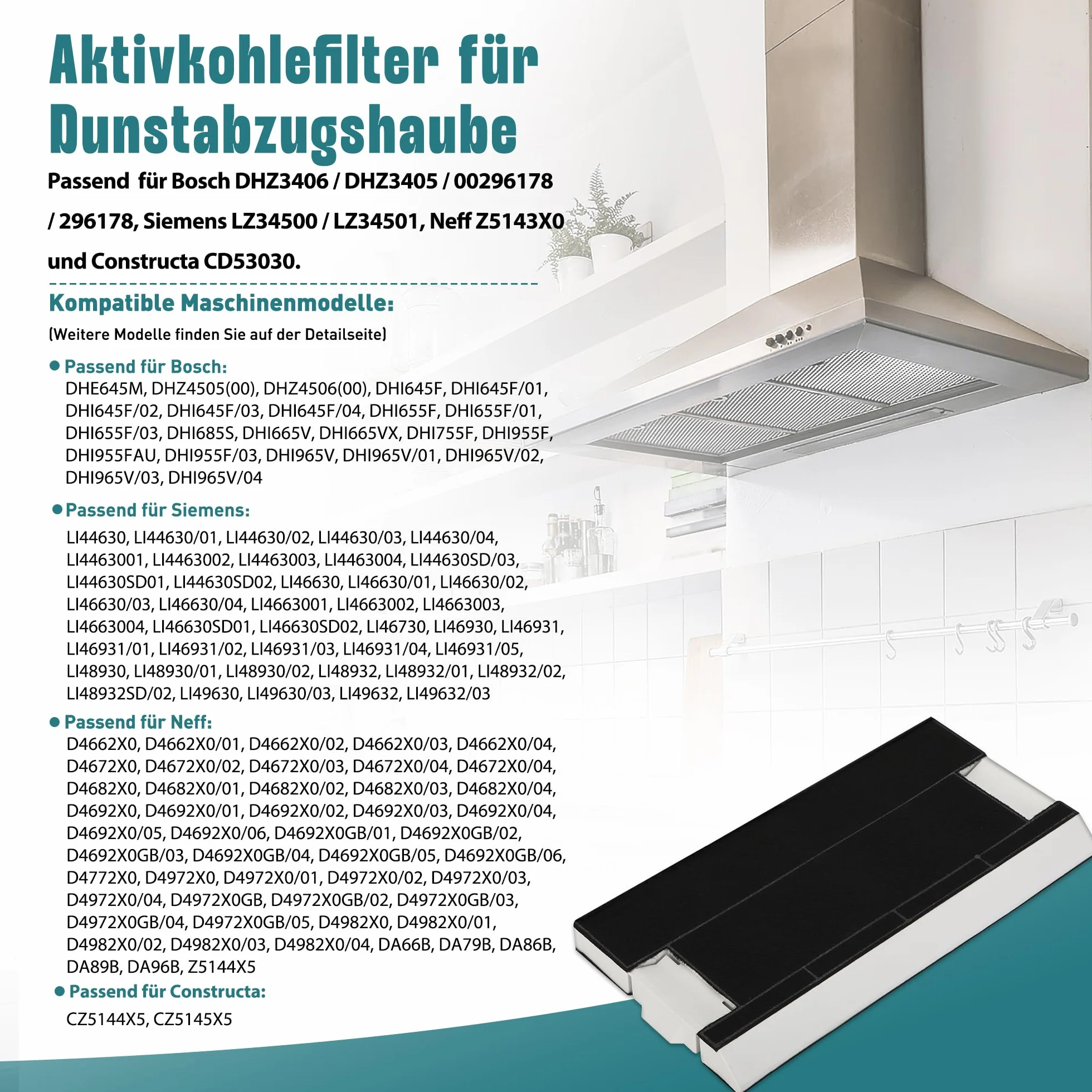 2 filtry z węglem aktywnym do Bosch DHZ4506 DHZ4505/ 00434229/434229 Siemens LZ45501 LZ45500 Neff Z5144X1 Z5144X5 Constructa CZ5144X5 Balay 004344 229 / 3BT769X wymienny filtr do okapu kuchennego