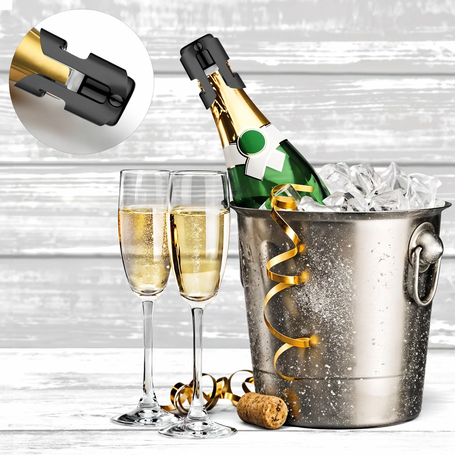 Korki do szampana, zatyczki do butelek ze stali nierdzewnej do Prosecco i wina, uszczelnione próżniowo zamknięcie do butelek wina musującego, szczelne i oszczędzające bąbelki, uszczelniacz do
