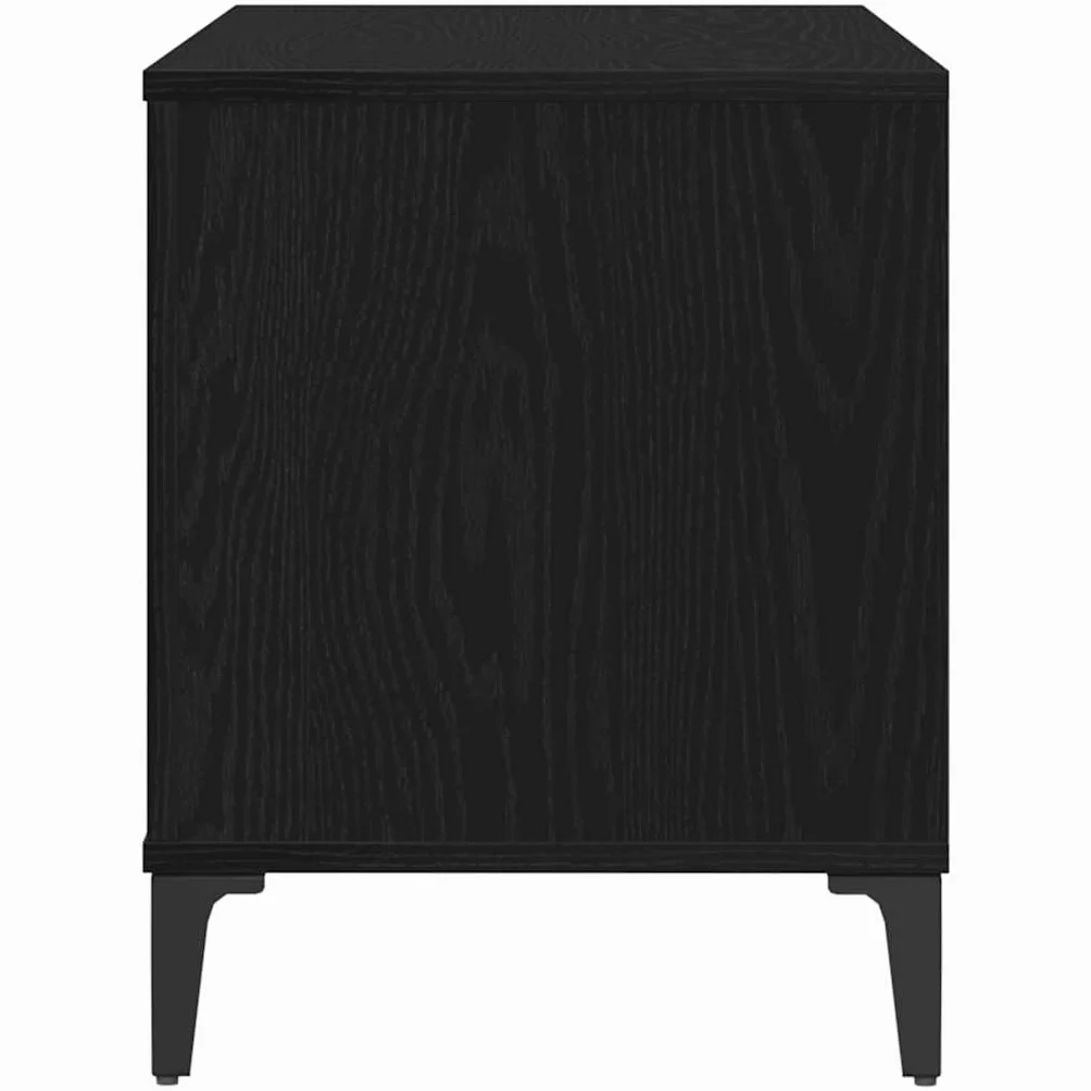 Hothingwell Szafka na płyty winylowe dąb czarny, 100 x 38 x 48 cm, szafka z płyty winylowej z luźnym schowkiem, minimalistyczny współczesny styl, do nowoczesnego salonu, stalowe nogi