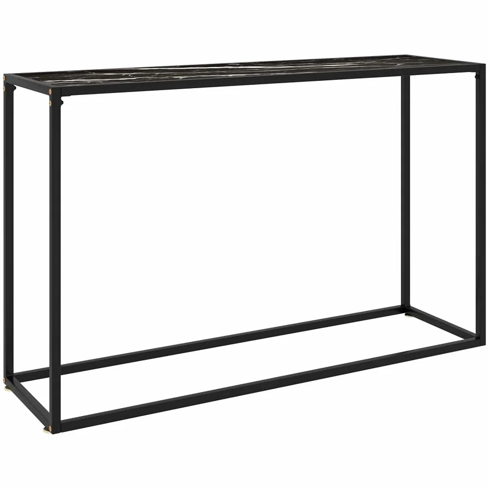 Stolik konsolowy, czarny, 120 x 35 x 75 cm, szkło hartowane o wyglądzie marmuru, stal malowana proszkowo, stolik pomocniczy do salonu, korytarza, sypialni, stabilny stół do odkładania