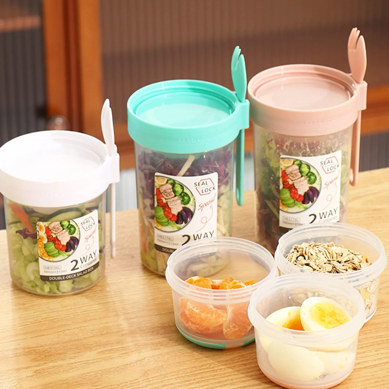 BestAlice Keep Fit kubek do sałatek z widelcem i sosem do sałatek, 760 ml, przenośny pojemnik na sałatkę z owocami i warzywami