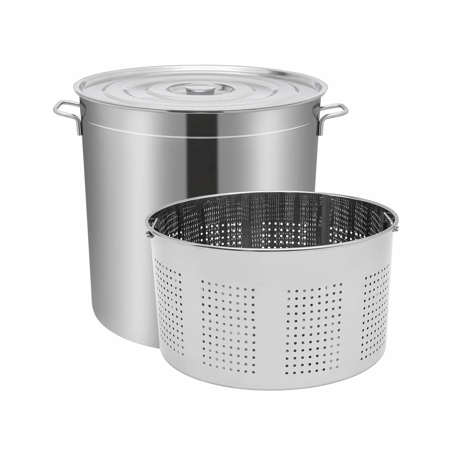 Garnek do gotowania 50 cm, 50 l, ze stali nierdzewnej, z pokrywką i koszem 40 l, 2-warstwowy garnek ze stali nierdzewnej do kuchenek gazowych, elektrycznych, indukcyjnych