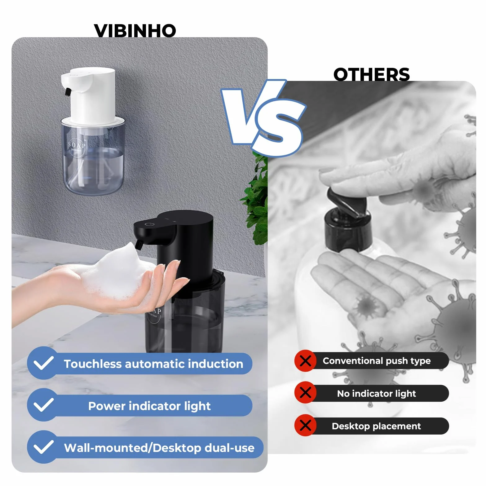 Automatyczny Dozownik Piany Myjącej 400ml Bezdotykowy IPX5 Ładowanie USB Biały