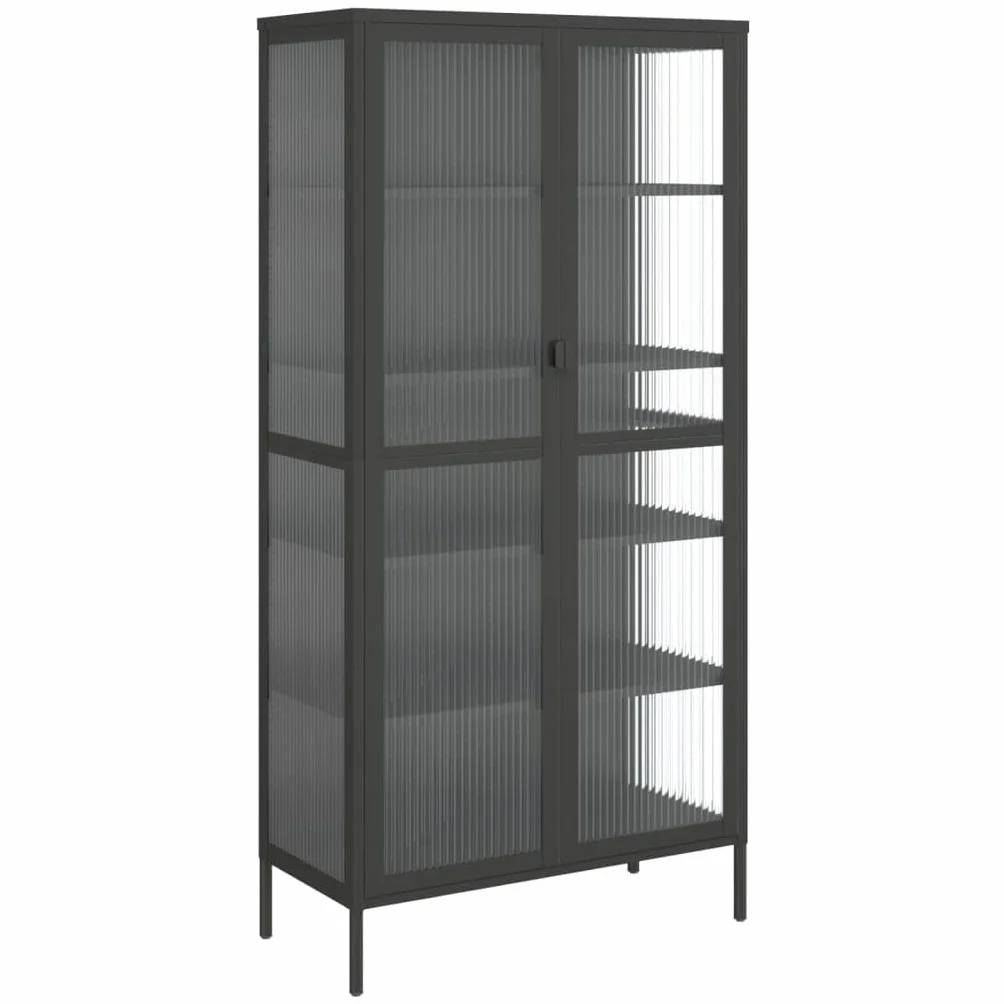 Hothingwell Bufet Top Czarny 85x40x180 cm Szkło karbowane Stal