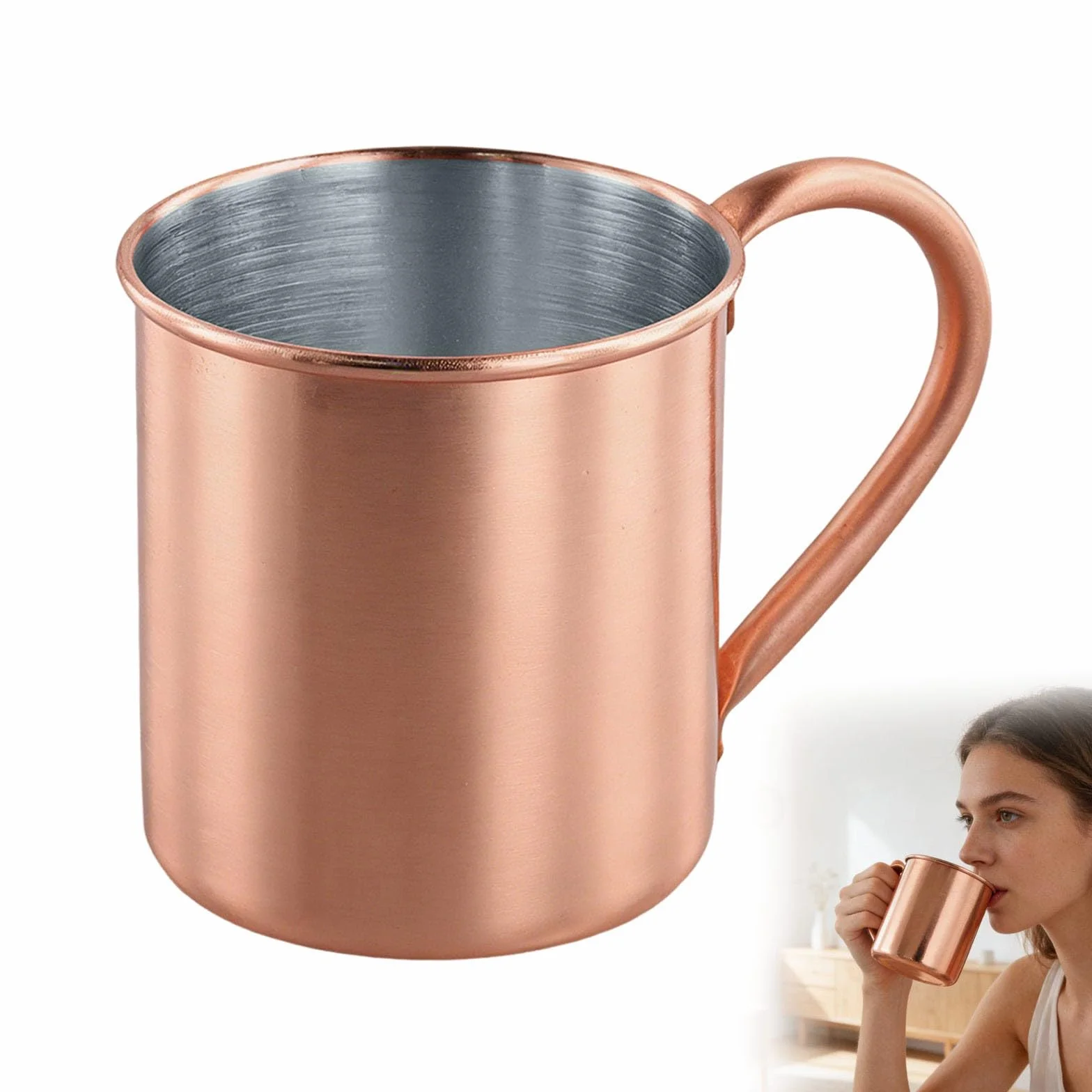 Kubek z czystej miedzi 450 ml, elegancki złoty miedziany kubek z wygodnym uchwytem do kawy, piwa, herbaty, koktajli i kempingu na świeżym powietrzu, łatwe czyszczenie i nalewanie, utrzymuje
