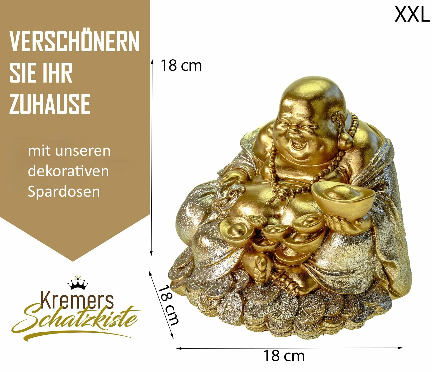 Kremers Schatzkiste skarbonka Buddy szczęścia 18 cm dekoracyjna figurka prezent