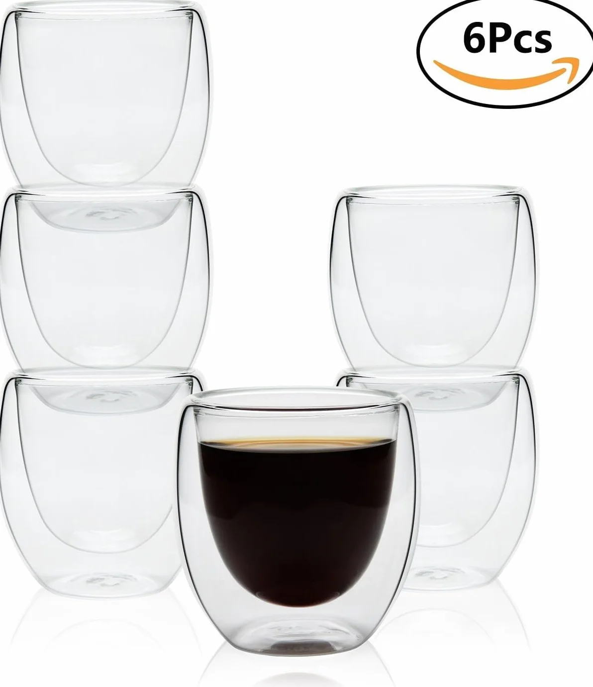Dwuścienne szklanki termiczne do espresso, 6-częściowy zestaw podwójnych ścianek, podwójne szklanki do cappuccino, 80 ml, do latte, Iced Americano, mleko