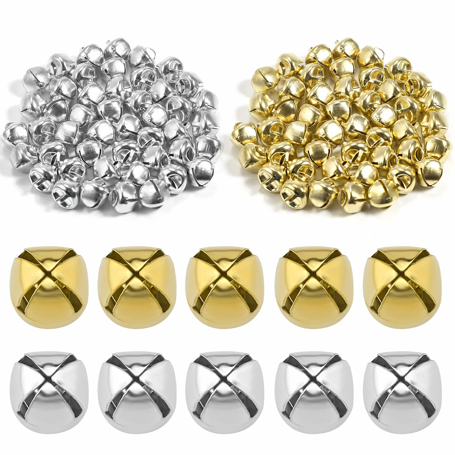 SAVITA 100szt Swiateczne Jingle Bells, Metalowe Swiateczne Mini Dzwonki do Dekoracji Swiatecznych DIY Festival (50 Sztuk Srebra i 50 Sztuk Zlota, 1,2 cm)