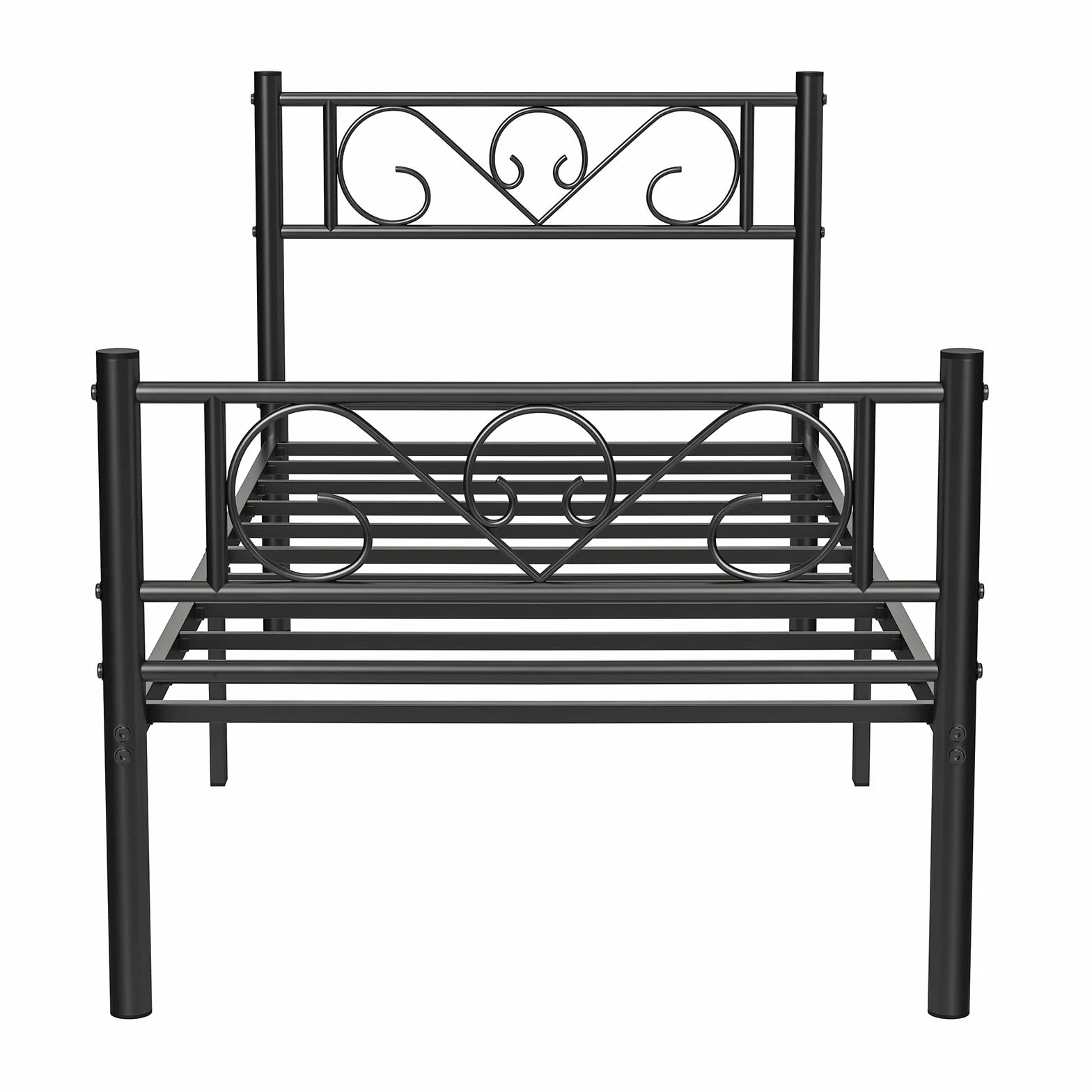 VASAGLE Łóżko 1-osobowe, metalowe pojedyncze łóżko, odpowiednie do materacy 190 x 90 cm, łatwy montaż, do małych przestrzeni, pokoju gościnnego, pokoju młodzieżowego, czarne, RMB061B01