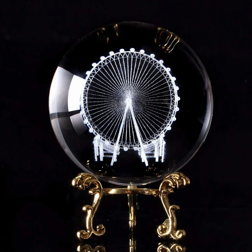 Kryształowa kula 60/80mm 3D grawerowany laserowo diabelski młyn Kryształowa kula 3D miniaturowy model Kula Szklana kula Ozdoba Akcesoria do dekoracji domu Prezenty Wróżenie Kula Czary Spoglądająca k
