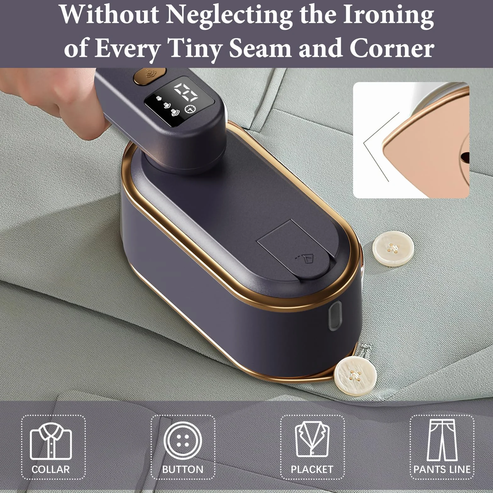 Steam Iron Travel Steamer z ekranem LCD, szybkie nagrzewanie 10 s, 2000 W, z obrotowym uchwytem o 180°, przenośny ręczny parowar do ubrań, 3 poziomy pary, do podróży, domu, biura (szary)
