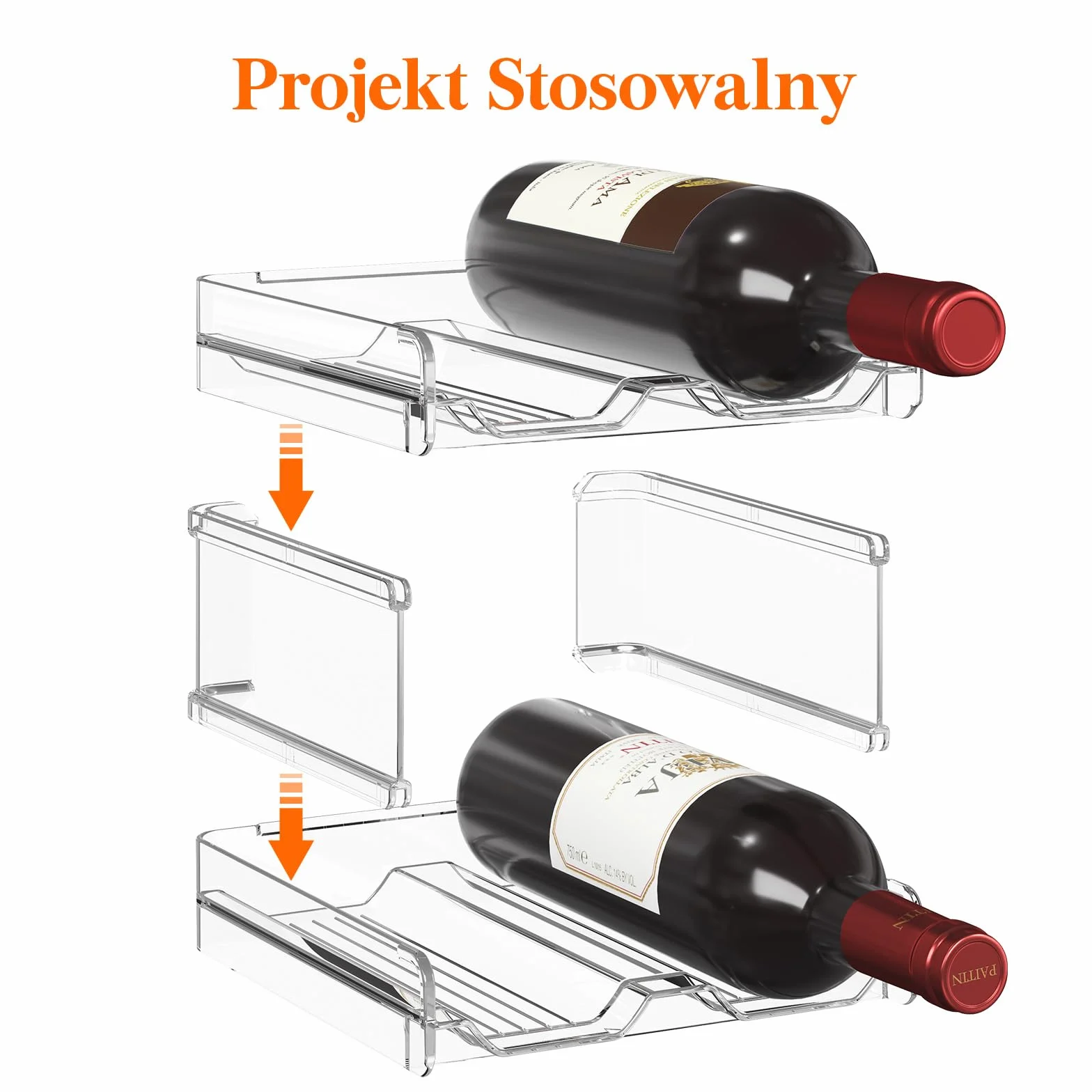 Lifewit Plastikowy stojak na wino do układania w stosy do lodówki, szafki, blatu, uchwytu na butelkę wina, organizera do przechowywania butelek wody, mieszczącego 12 butelek