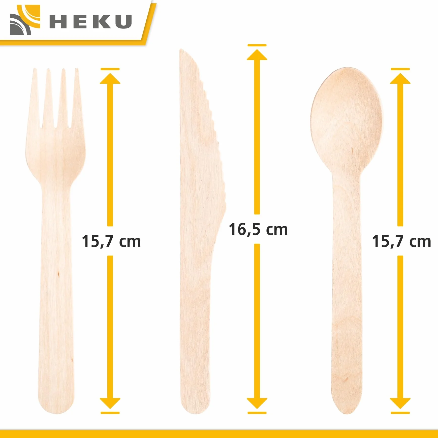 HEKU be green 150-częściowy zestaw sztućców jednorazowych z drewna brzozowego – 50 noży (16,5 cm), 50 widelców, 50 łyżek (15,7 cm), możliwość kompostowania, wyprodukowany z surowców odnawialnych i