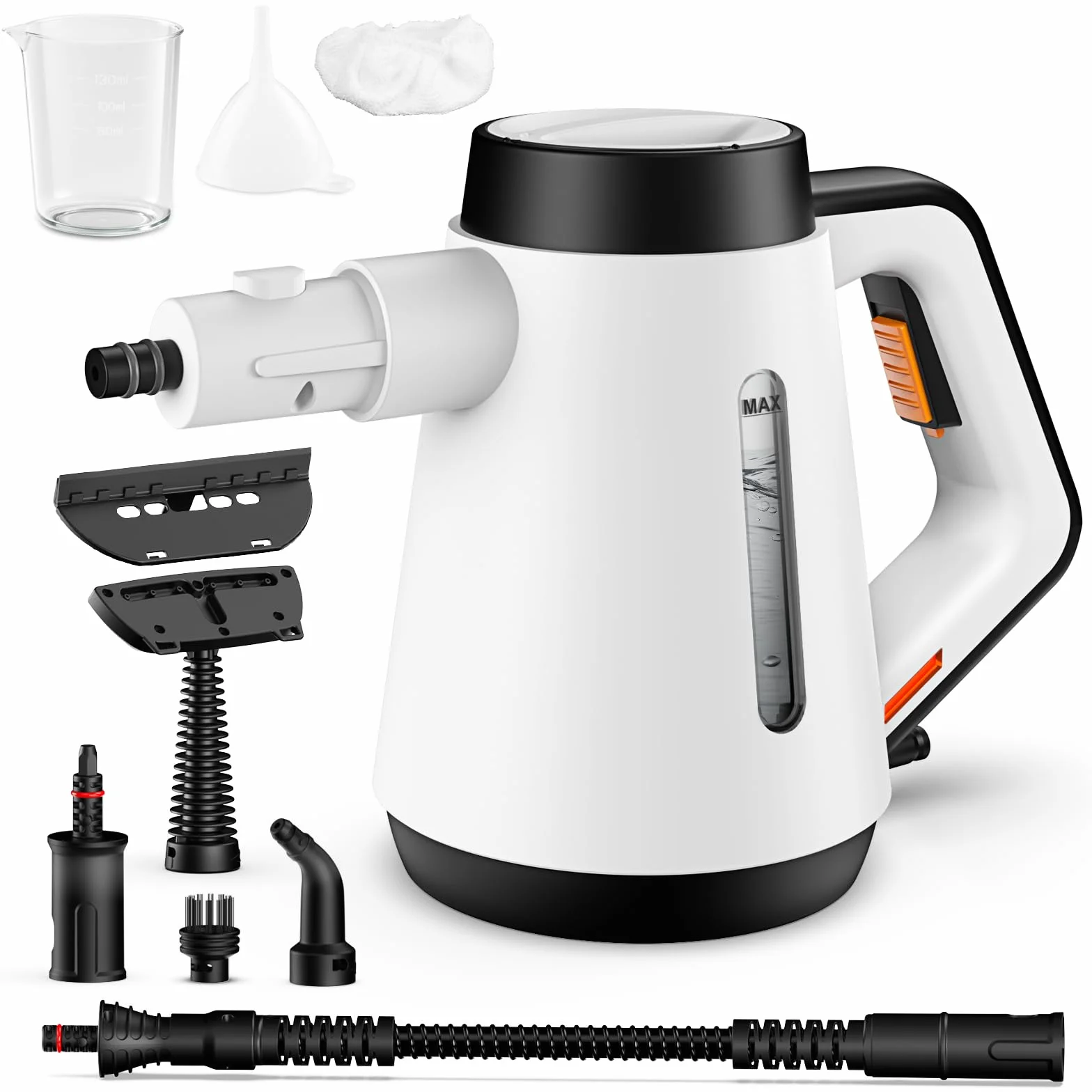 Fippesax Handdampfreiniger, 400 ml Druck-Mehrzweckdampfreiniger mit 9-teiligem Zubehör, chemikalienfreier Dampfreiniger für den Heimgebrauch, Reinigung von Böden, Fliesen, Fenstern, Sofas (Weiß)