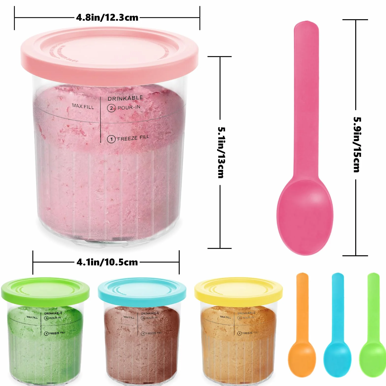 Nepfaivy Pojemniki do Ninja Creami Deluxe - 4 kubki do lodów i pokrywki, kompatybilne z maszynami do lodów Ninja Creamy Deluxe NC500 NC501, nie zawierają BPA, nadają się do mycia w zmywarce