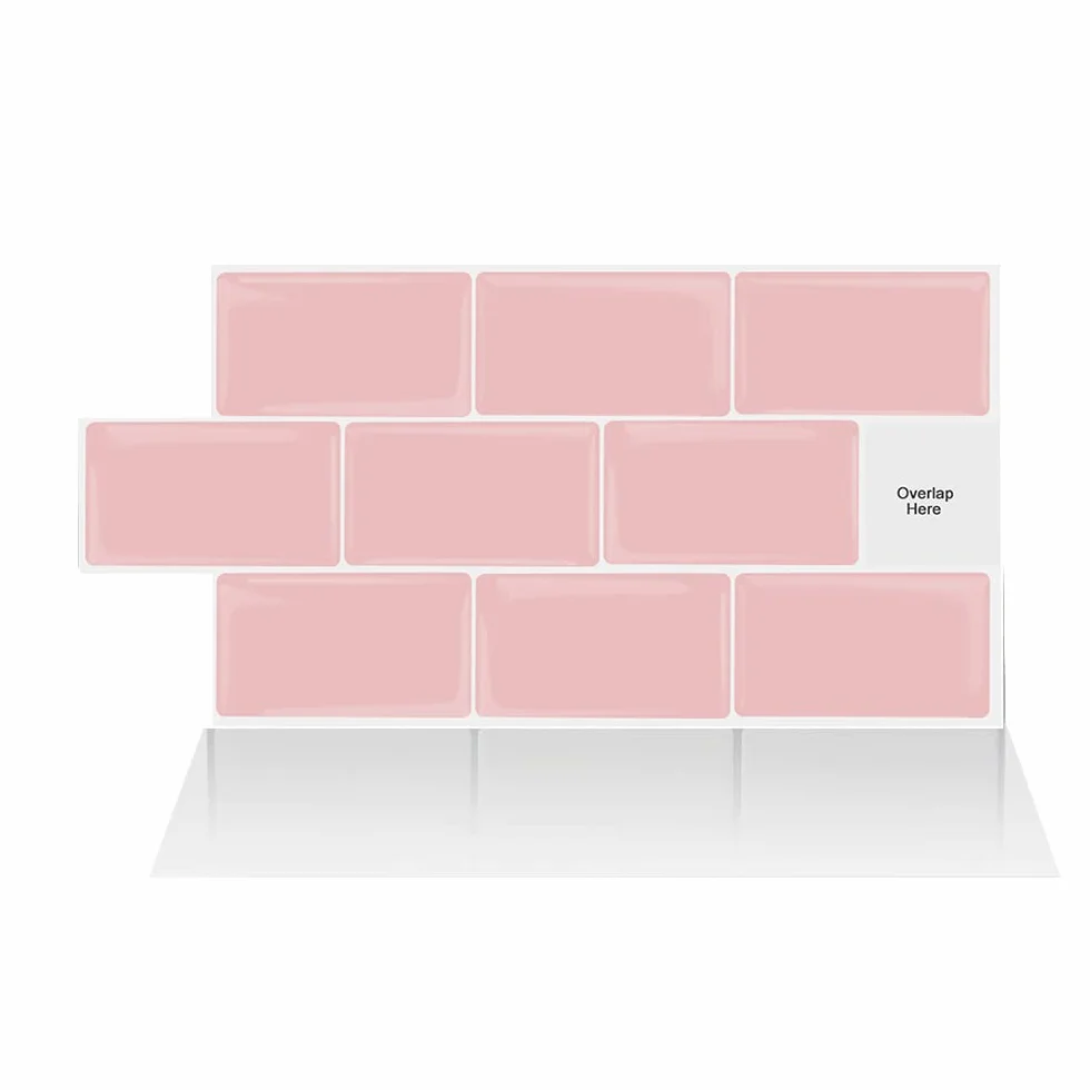 Alwayspon Naklejki na płytki ścienne 3D, różowe, transferowe, odklej i przyklej, samoprzylepne wodoodporne naklejki na płytki do kuchni, łazienki, ściany, 30 cm x 15 cm