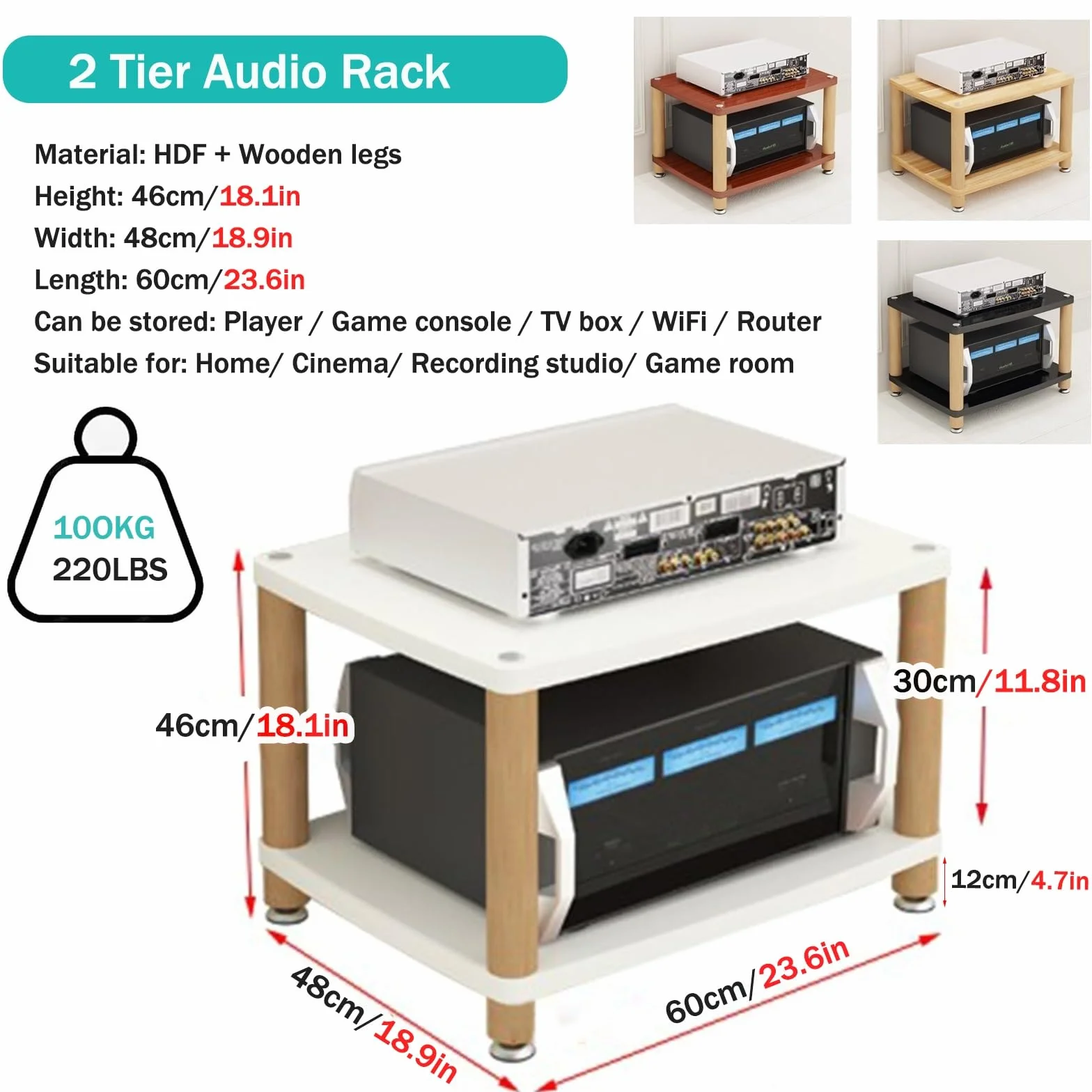 Szafka stereo stojak audio 2/3/4-poziomowy stojak multimedialny AV stojak konsola do gier wideo półka narożna centrum rozrywki drewniana półka audio-wideo uchwyt na odtwarzacz płyt Hifi stojak na