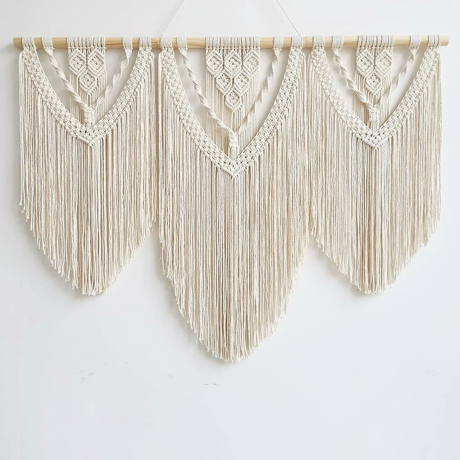 Makrama, ozdoba na ścianę, sztuka, tkany gobelin, styl boho, szykowna dekoracja domu, do sypialni, dekoracja pokoju, 110 cm (szer.) x 82 cm (wys.), dekoracja balkonu, dekoracja ścienna (C)