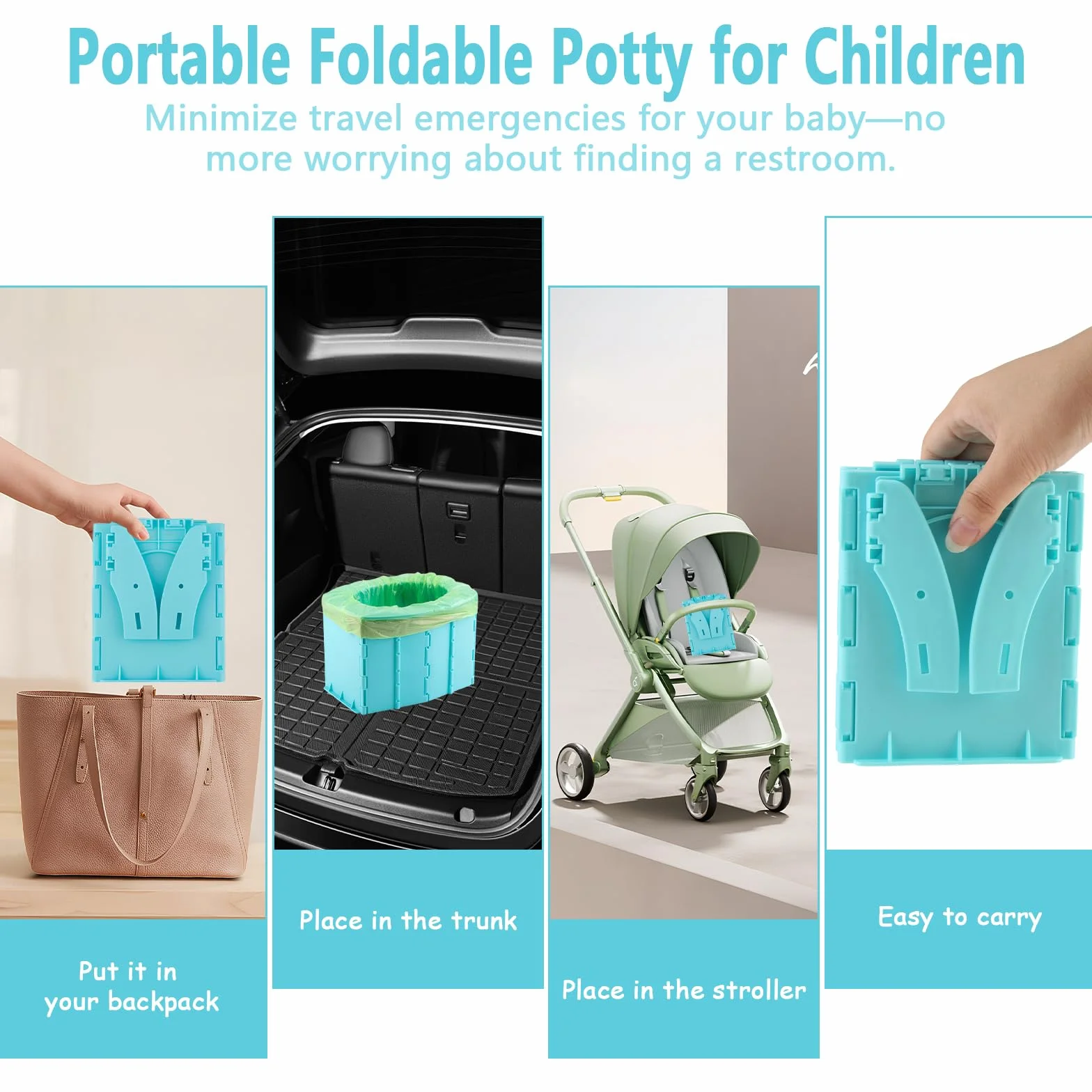 Vaskula Potty for On the Go Travel Toilet Children with Storage Bag and 35 Garbage Bags Foldable Potty for Emergencies Hiking Camping Car Indoor and Outdoor Use (Blue)