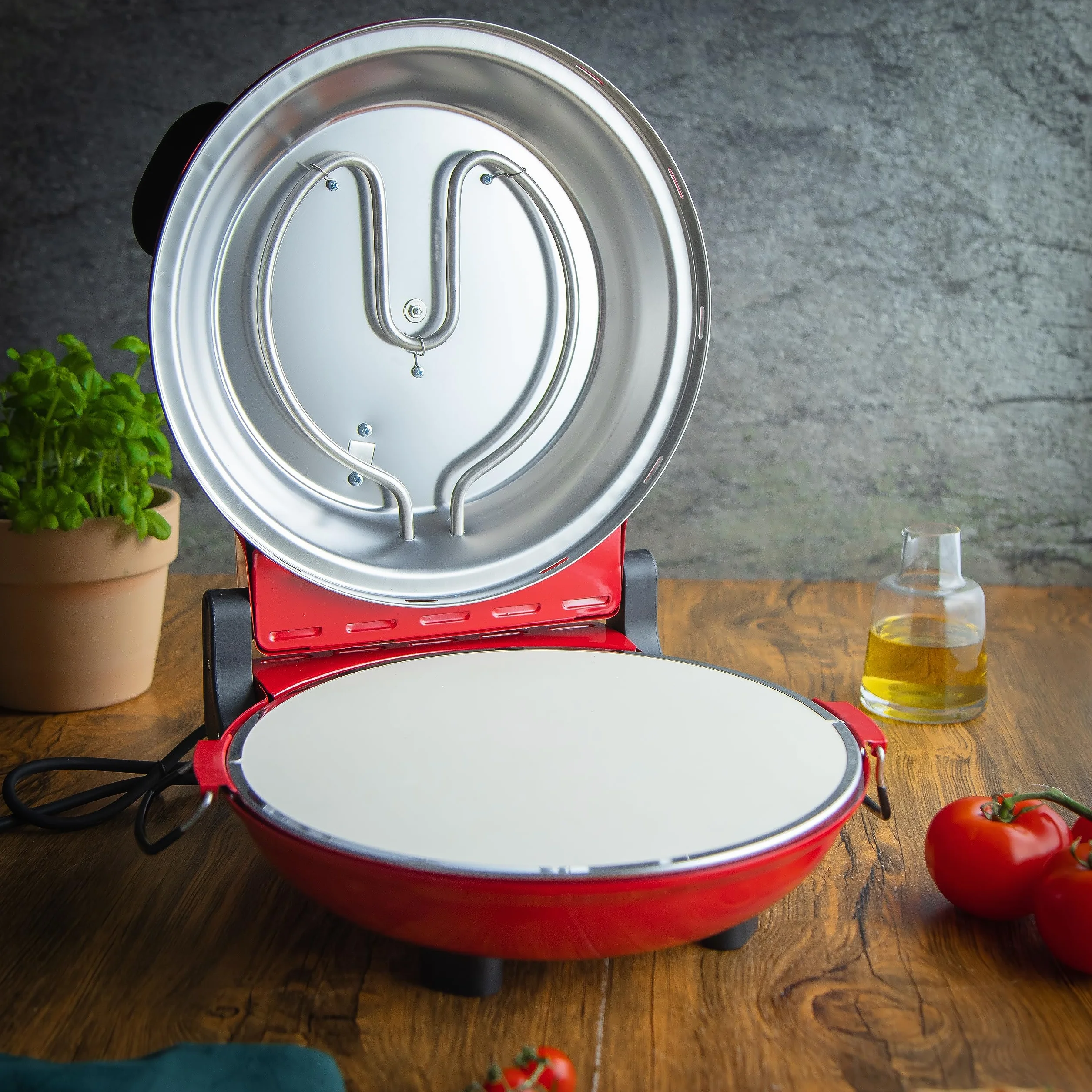 Küchenprofi Napoli urządzenie do pizzy, z kamieniem do pizzy, Ø 36 cm w 4 minuty, 1200 W, bezstopniowa regulacja temperatury, ogrzewanie górne i dolne oddzielnie, elektryczny piec do pizzy,