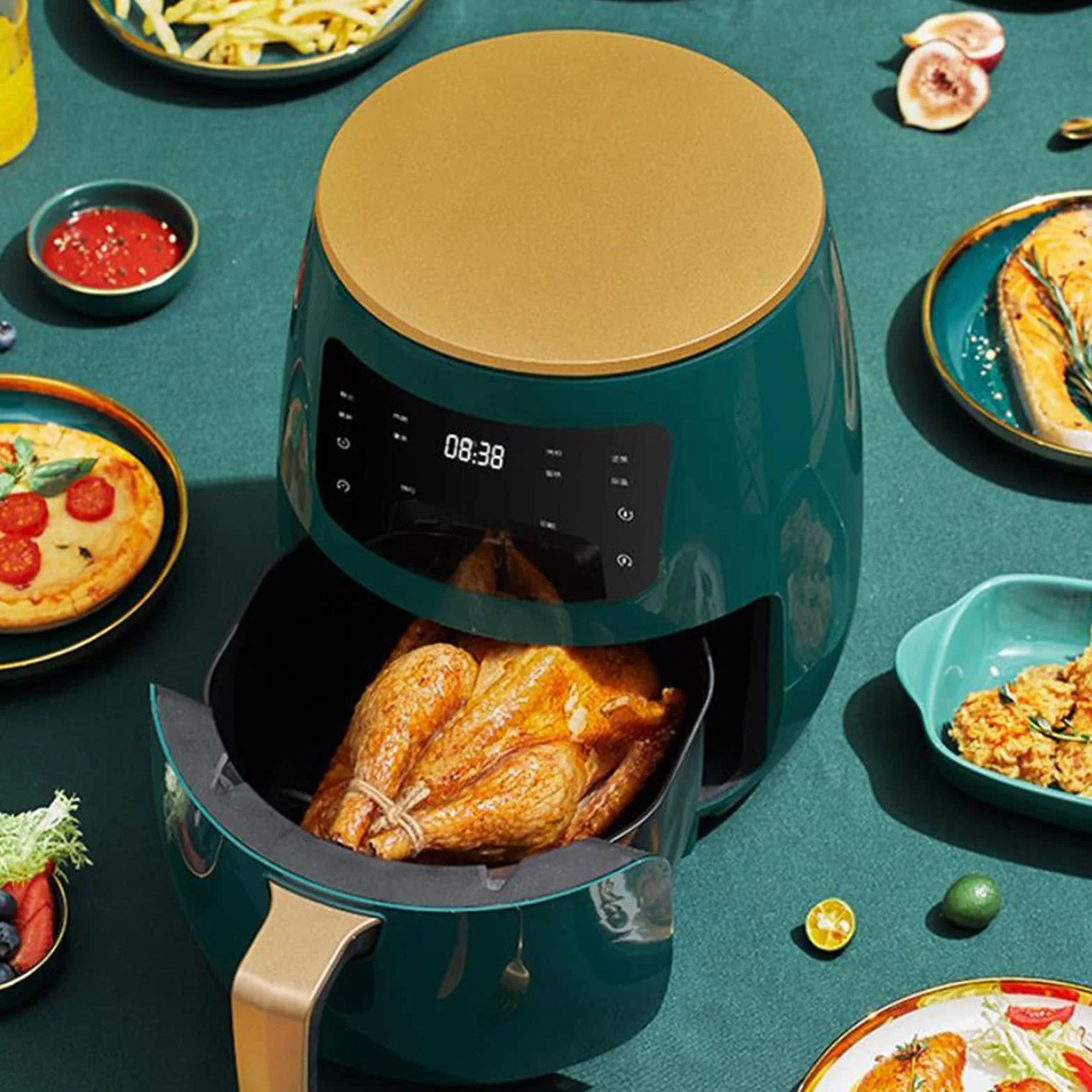 Frytkownica powietrzna, 4,5 l, beztłuszczowa, zdrowa frytkownica, kontrola temperatury/czasu, inteligentny dotykowy wyświetlacz LCD, głęboka frytkownica powietrzna z wyjmowanym koszem (kolor: czarny)