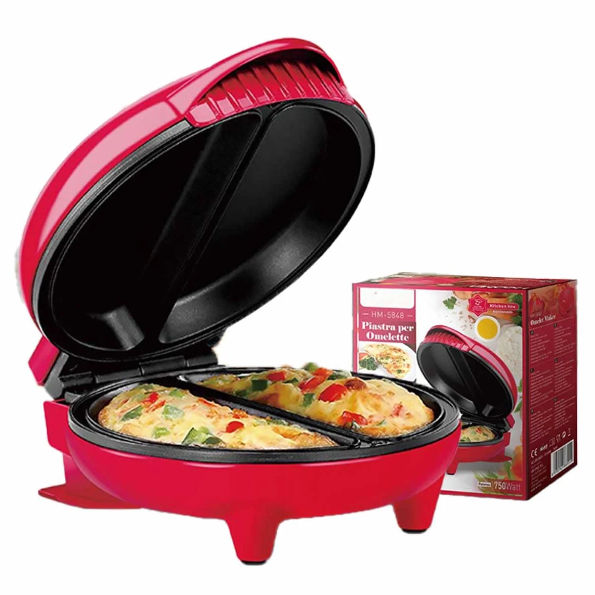 Płyta do omletu Naleśniki 750W, 2-osobowa płyta elektryczna do omletów z płytą nieprzywierającą, automatyczny termostat, czerwony