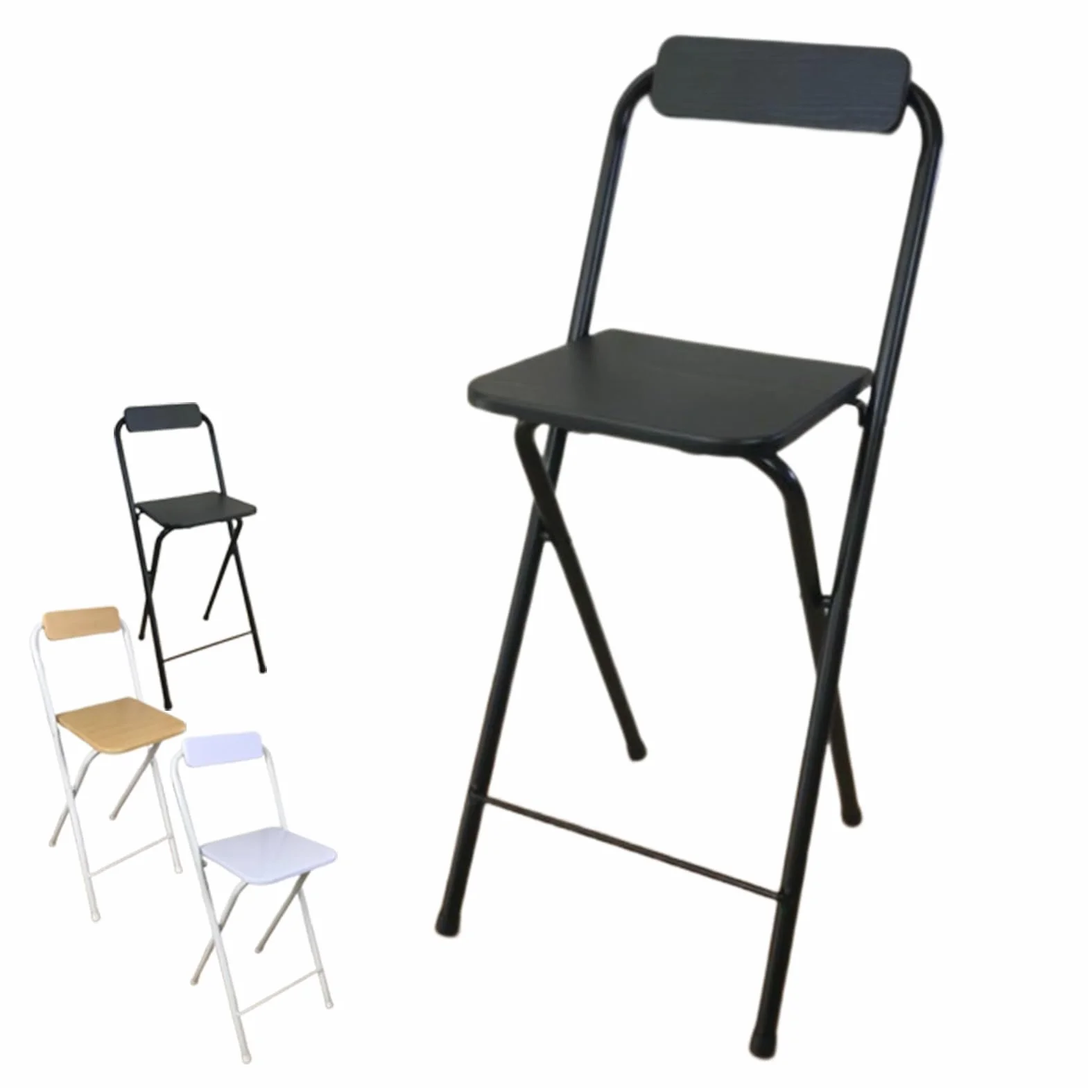 Składany stołek barowy o wysokości 60 cm nowoczesne siedzisko kuchenne z oparciem i podnóżkiem kwadratowy design 120 kg pojemność stylowy czarny kolor do użytku domowego i baru