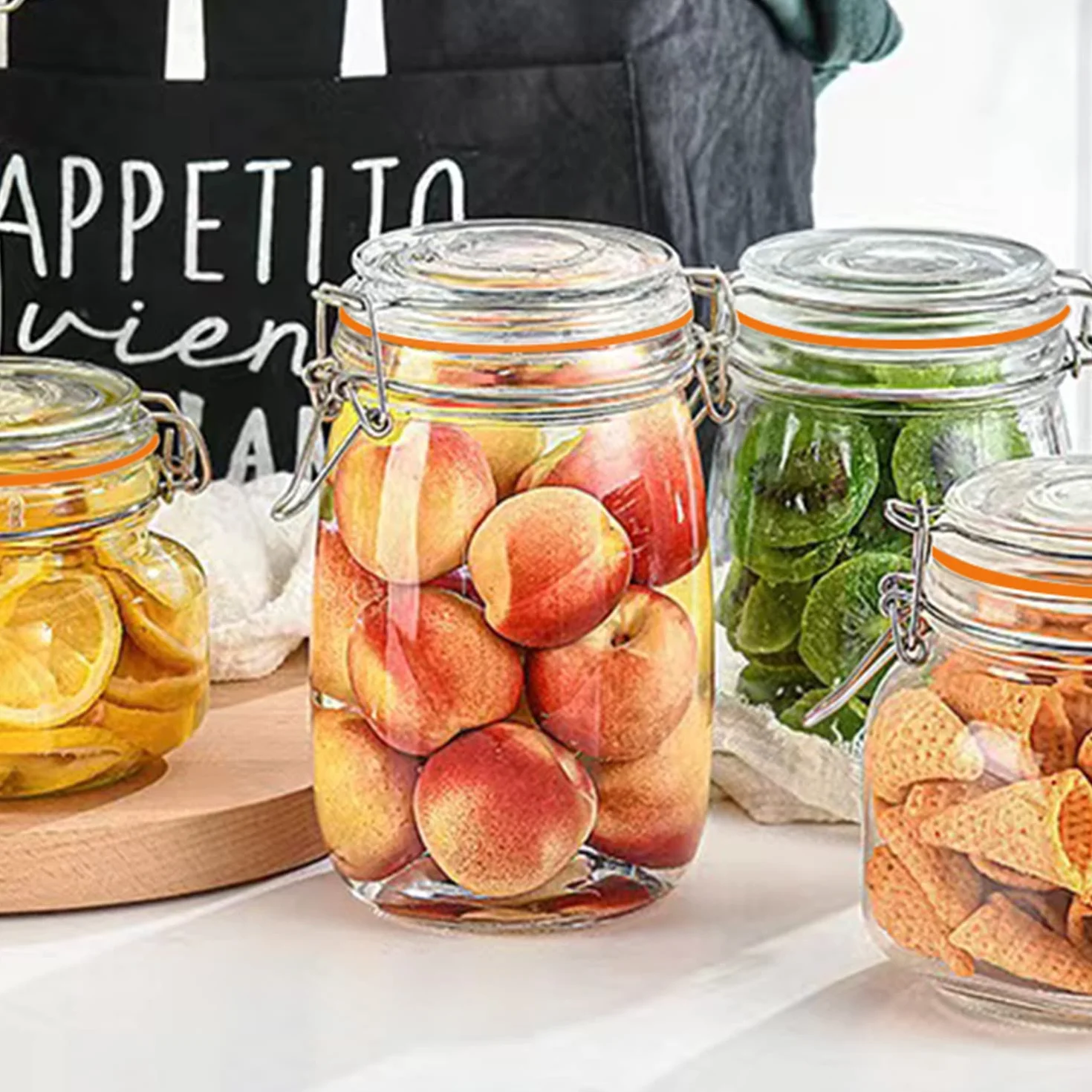 Szklane słoiki 900 ml, hermetyczny szklany słoik do przechowywania żywności z pokrywką zaciskową, zaokrąglony hermetyczny pojemnik 1000 ml z szczelną gumową uszczelką, przezroczyste szklane