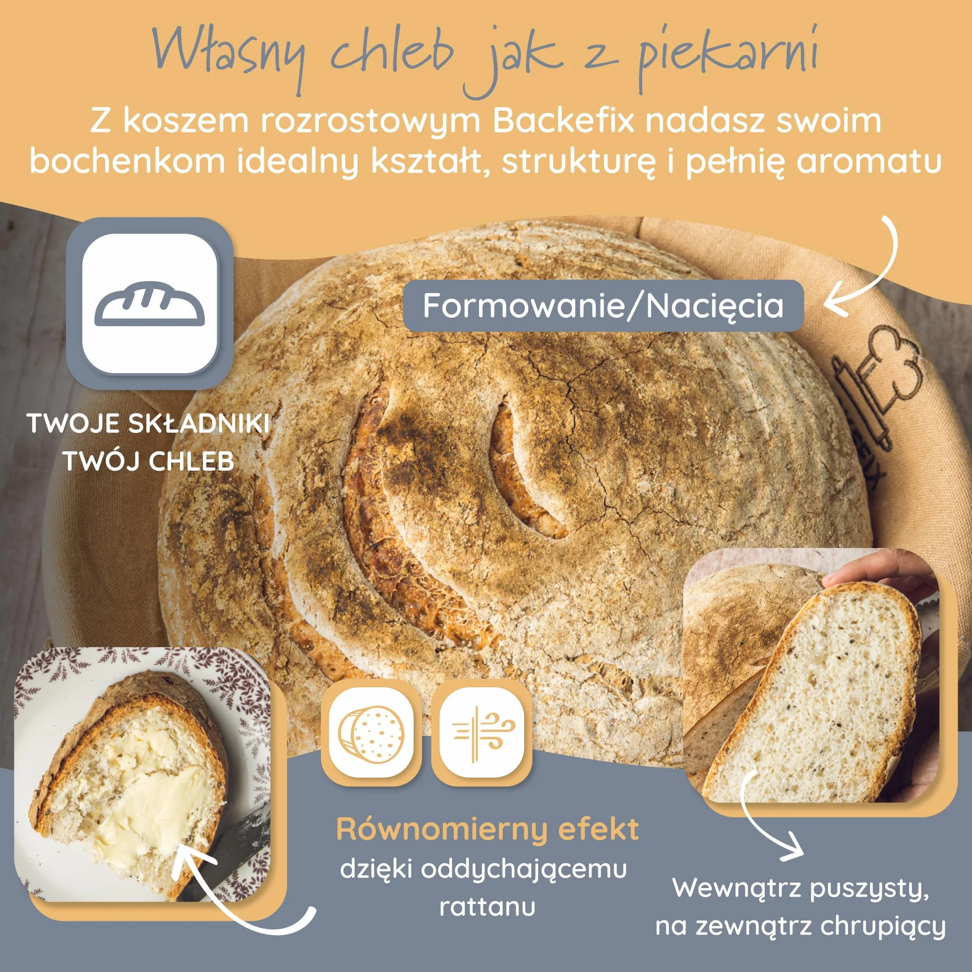 Backefix Koszyk do garowania chleba okrągły 25 cm wewnątrz mały 500 g do 1 kg chleba – zrównoważone i naturalne pieczenie chleba z koszem do garowania | koszyk do pieczenia chleba | odnawialna rura do