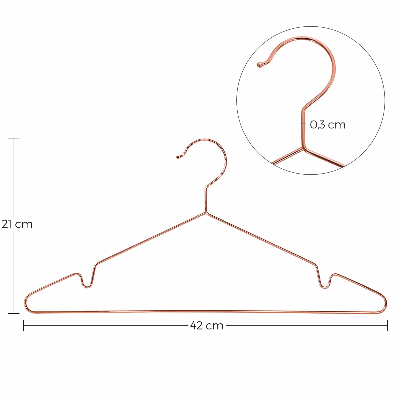 SONGMICS wieszaki na ubrania z metalu, 20 szt., stylowe chromowane, odporne na korozję, nie zajmują dużo miejsca, 42 cm długości, różowe złoto, CRI44R20