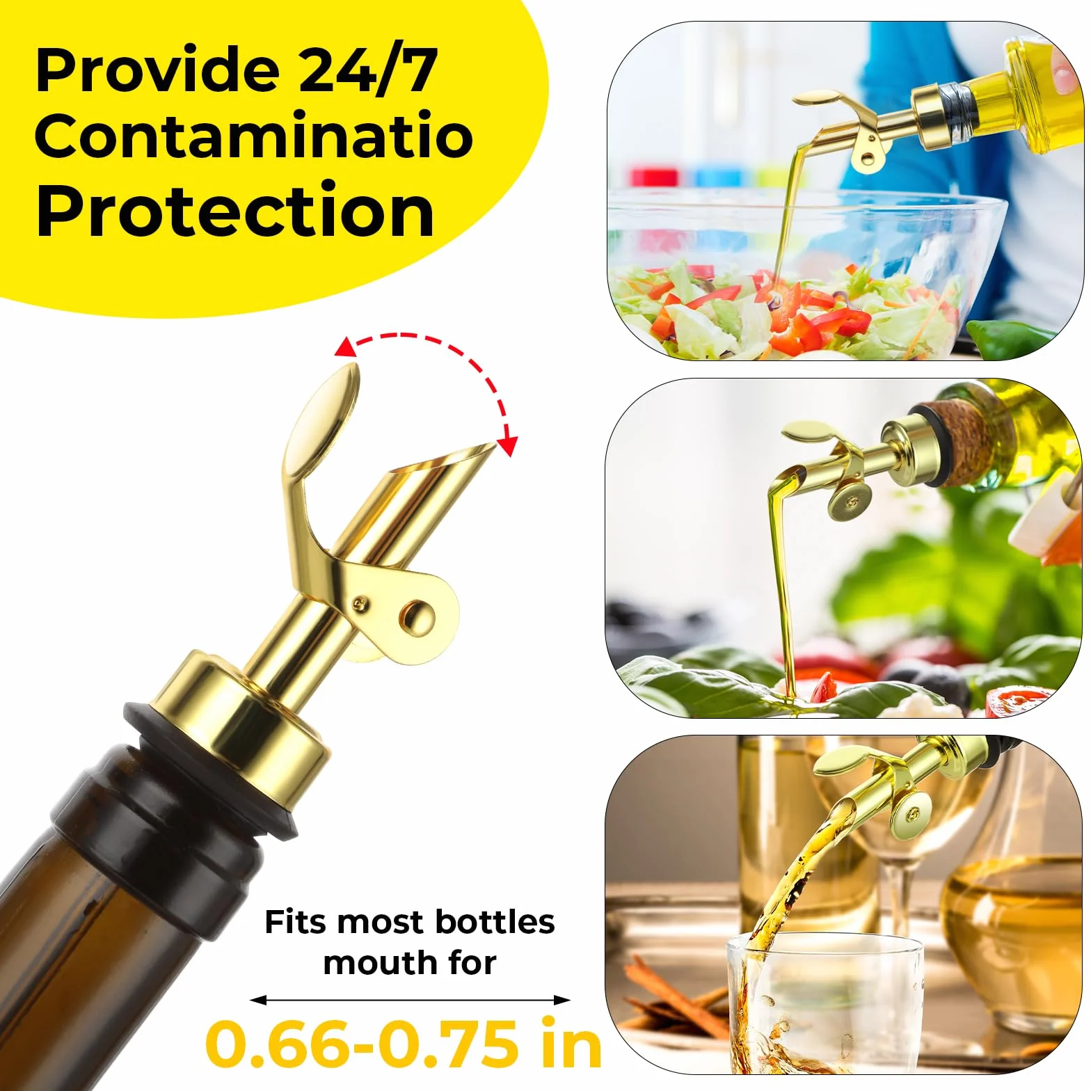 Mabor Nalewacze do butelek alkoholu, nalewacze do alkoholu (złote), konstrukcja samozamykająca, materiał klasy spożywczej, dozownik nalewacza do whisky, wylewki barowe do nalewania płynu, oliwy z