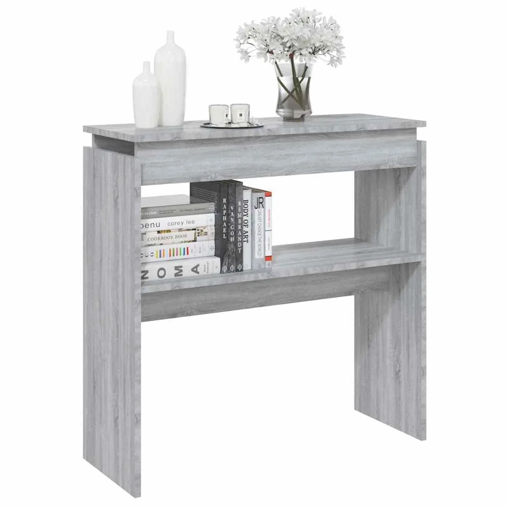 Sonoma stolik konsolowy, szary, 80 x 30 x 80 cm, z materiału drewnopochodnego, stolik pomocniczy do korytarza, biura, półka do dekoracji i porządku, z uchwytem ściennym zapobiegającym