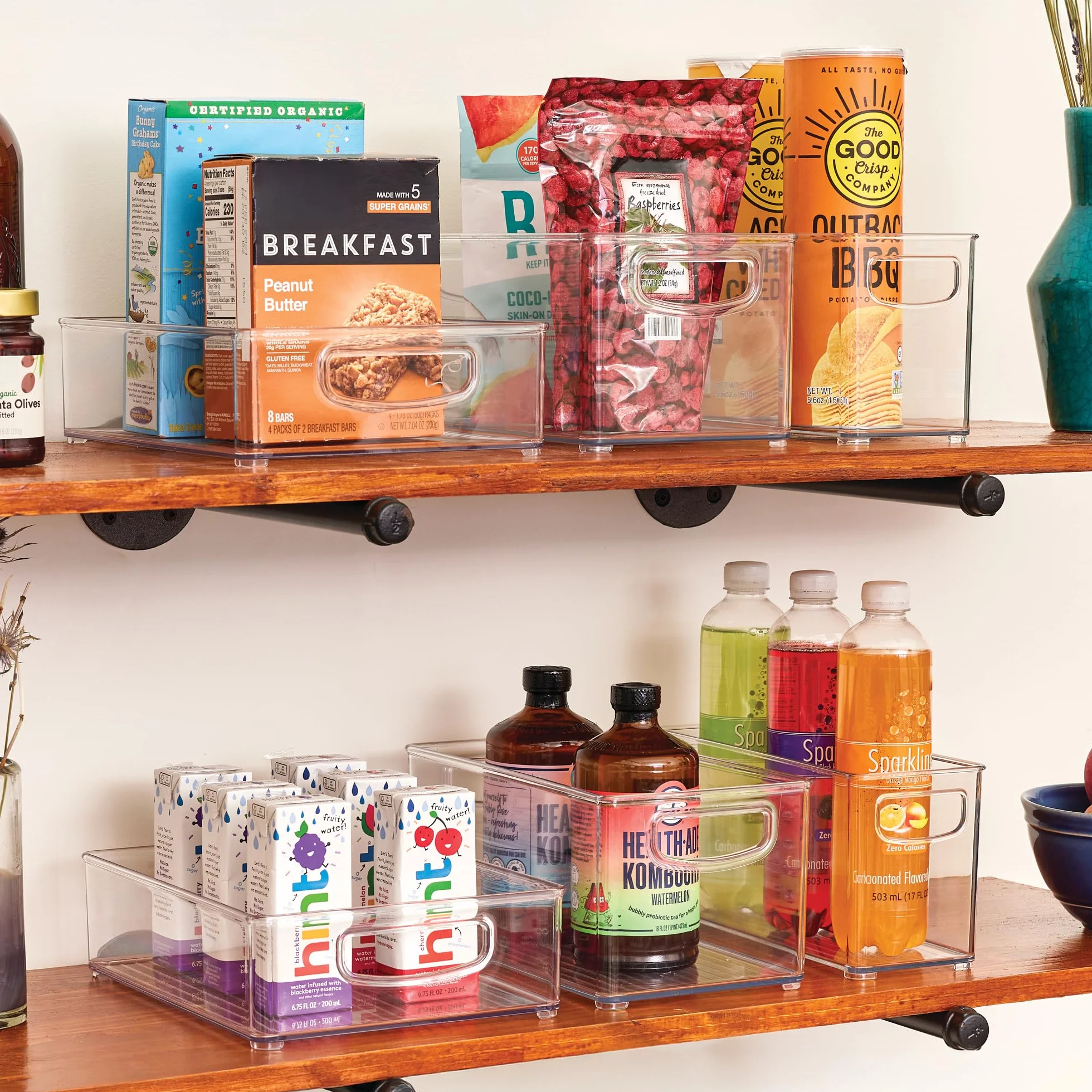 iDesign 6-częściowy organizer kuchenny z recyklingu, z tworzywa sztucznego, z wbudowanymi uchwytami, do kuchni, lodówki, zamrażarki, spiżarni i szafek, różne rozmiary, przezroczysty