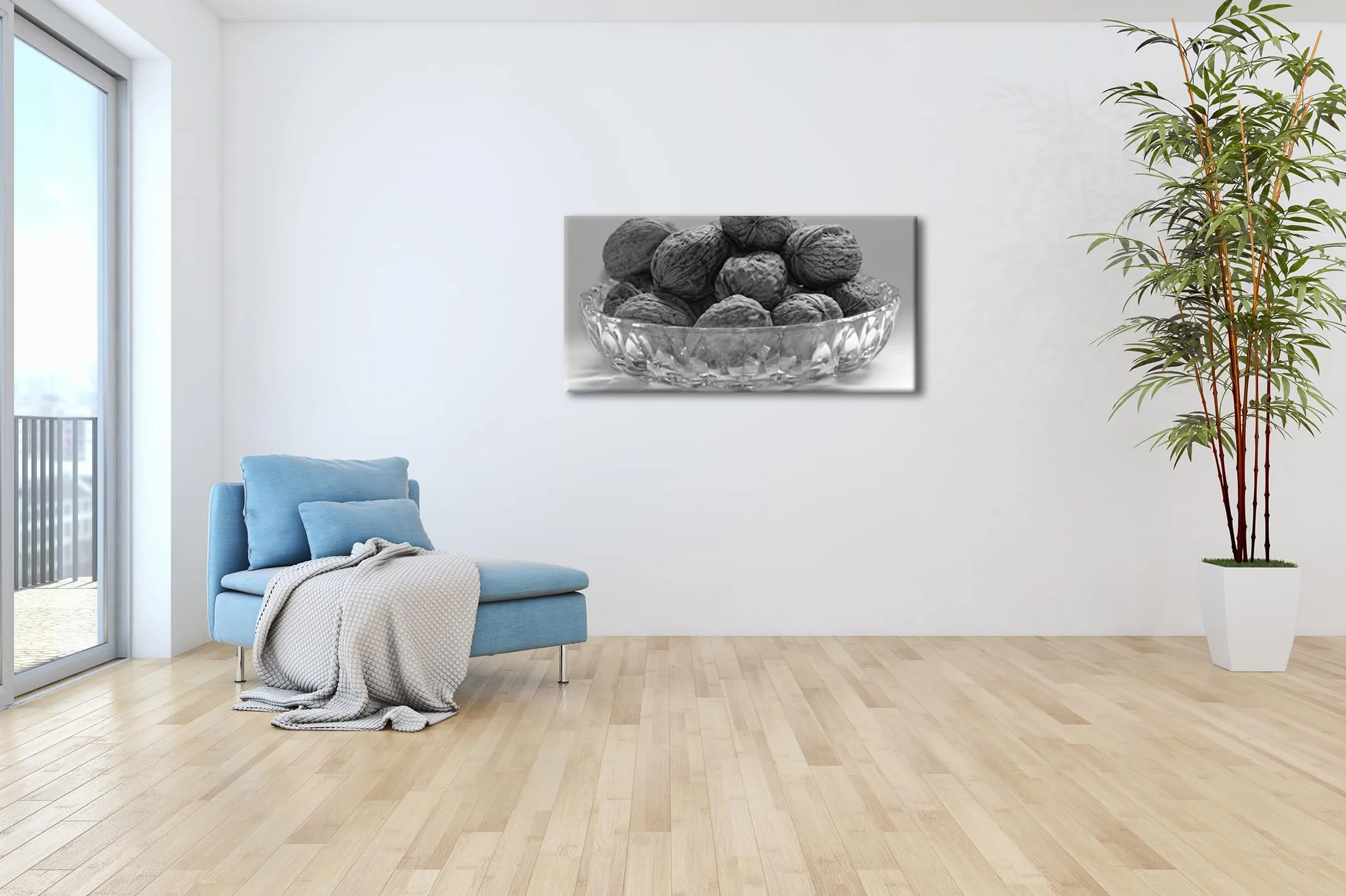Chrupiące orzechy włoskie w skorupie panorama 120 x 60 cm efekt: czarny/biały jako obraz na płótnie, motyw oprawiony na ramie z prawdziwego drewna, wysokiej jakości druk cyfrowy z ramą