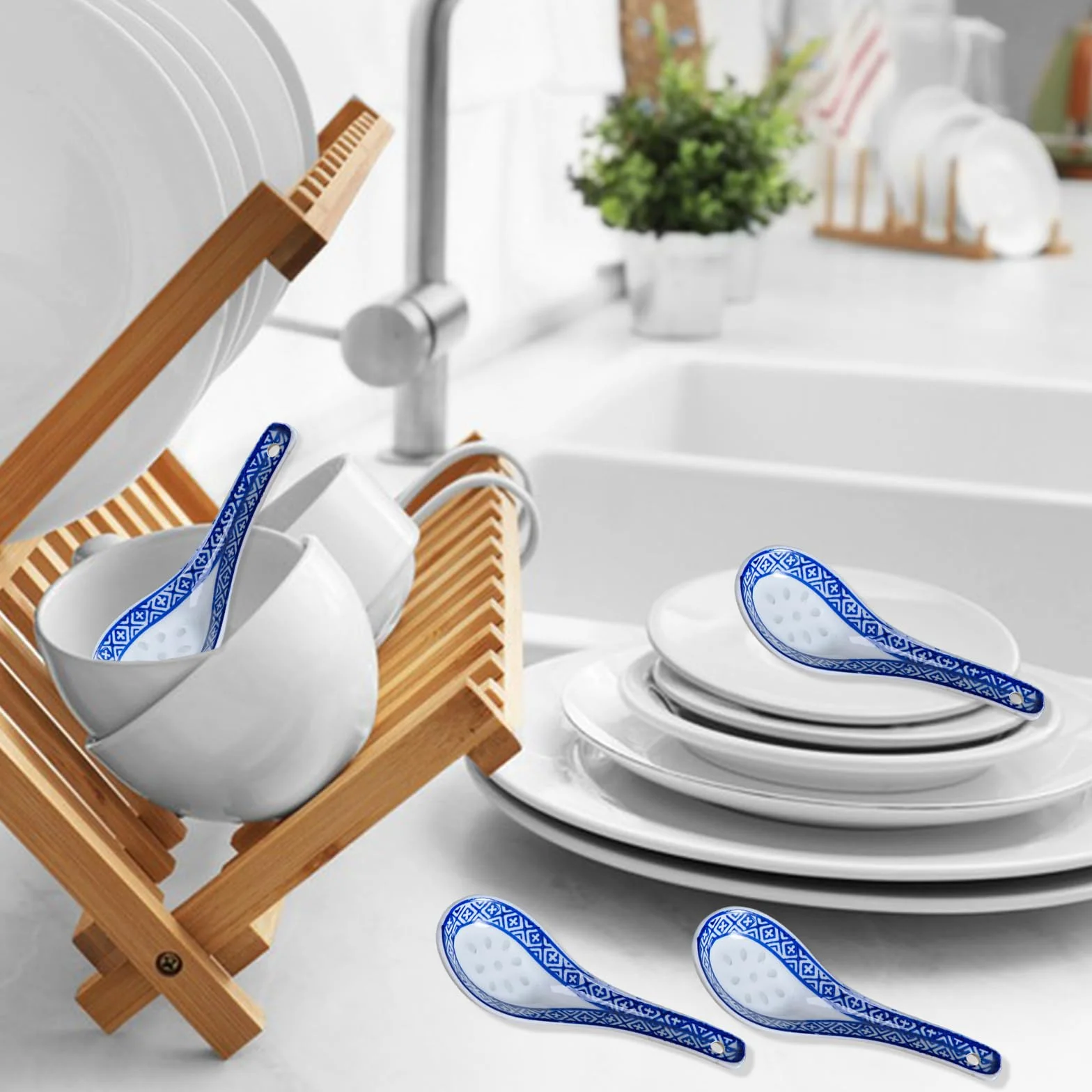6 szt. Ceramiczne azjatyckie łyżki do zupy, porcelanowe chińskie japońskie łyżki, ceramiczne łyżki ryżowe lub zupa, pierogi, wonton, płatki śniadaniowe