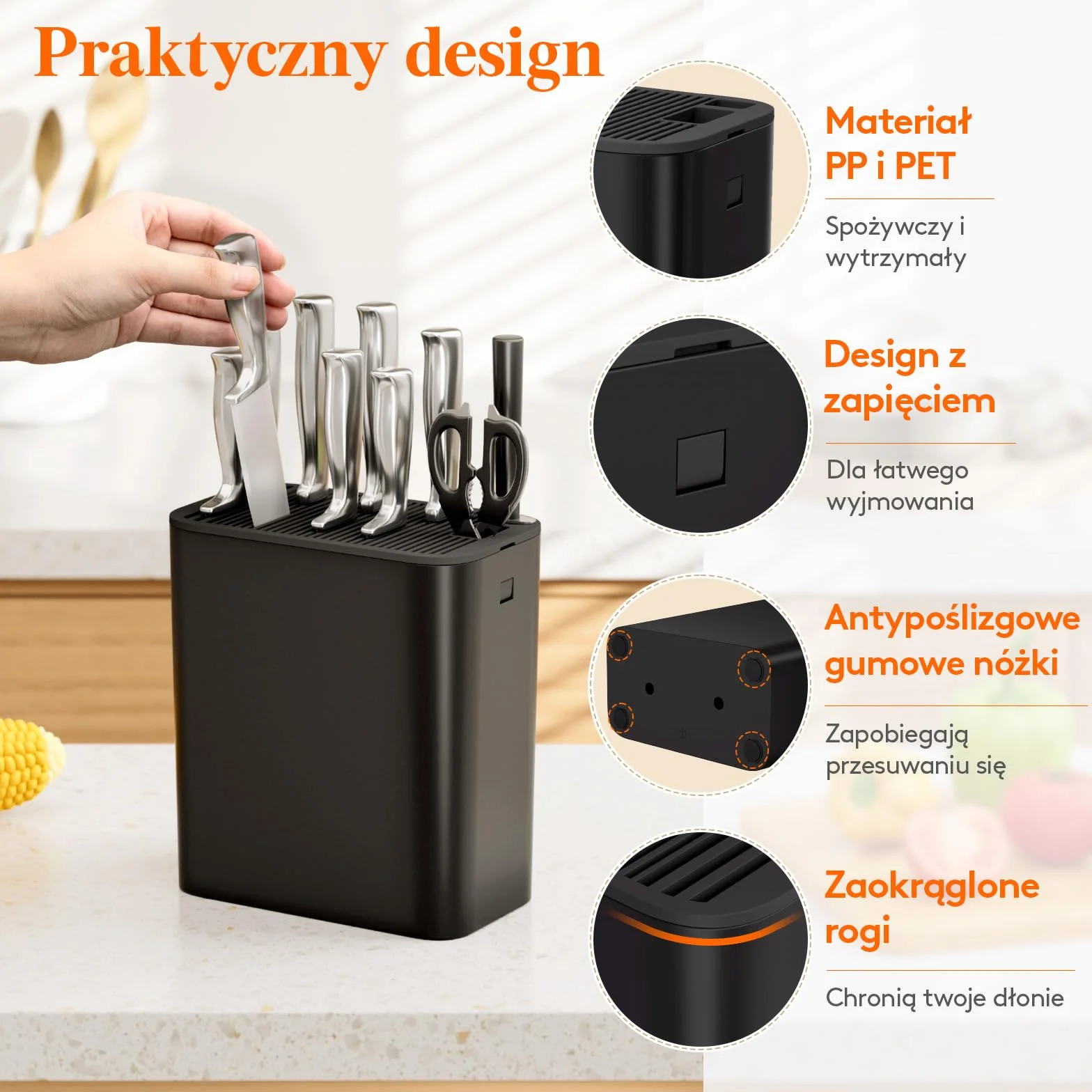 Lifewit Blok na noże bez noża, uchwyt na 25 noży z otworem na nożyczki i ostrzałkę do noży, stojak na noże z tworzywa sztucznego z otworami odpływowymi i antypoślizgowymi nóżkami do blatu kuchennego