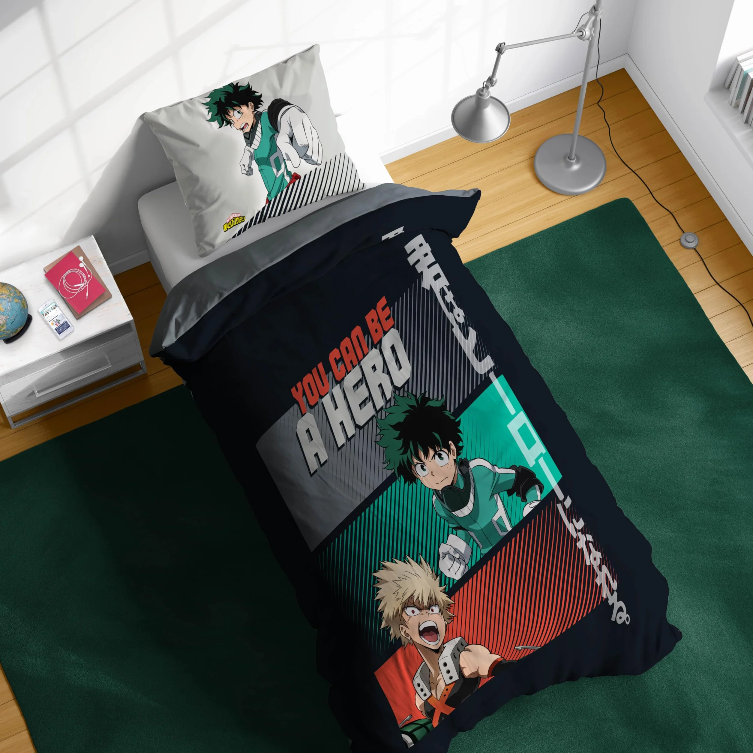 Jay Franco My Hero Academia 100% Bawełna Pojedynczy Zestaw Poszewek na Kołdrę - Pościel Obejmuje Poszewkę na Poduszkę 50 x 70 cm