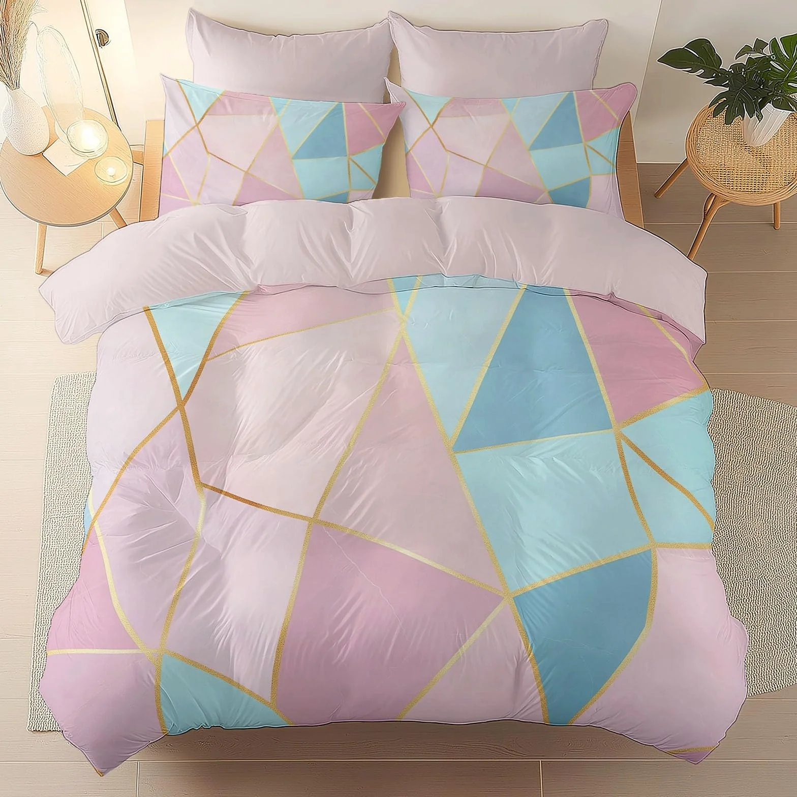 Zestaw kołder geometryczny nowoczesny modny miękki nadruk zestaw pościeli szczotkowana mikrofibra poszewka na kołdrę z poszewkami na poduszki 260 x 220 cm prezenty dla mamy sypialnia dekoracja