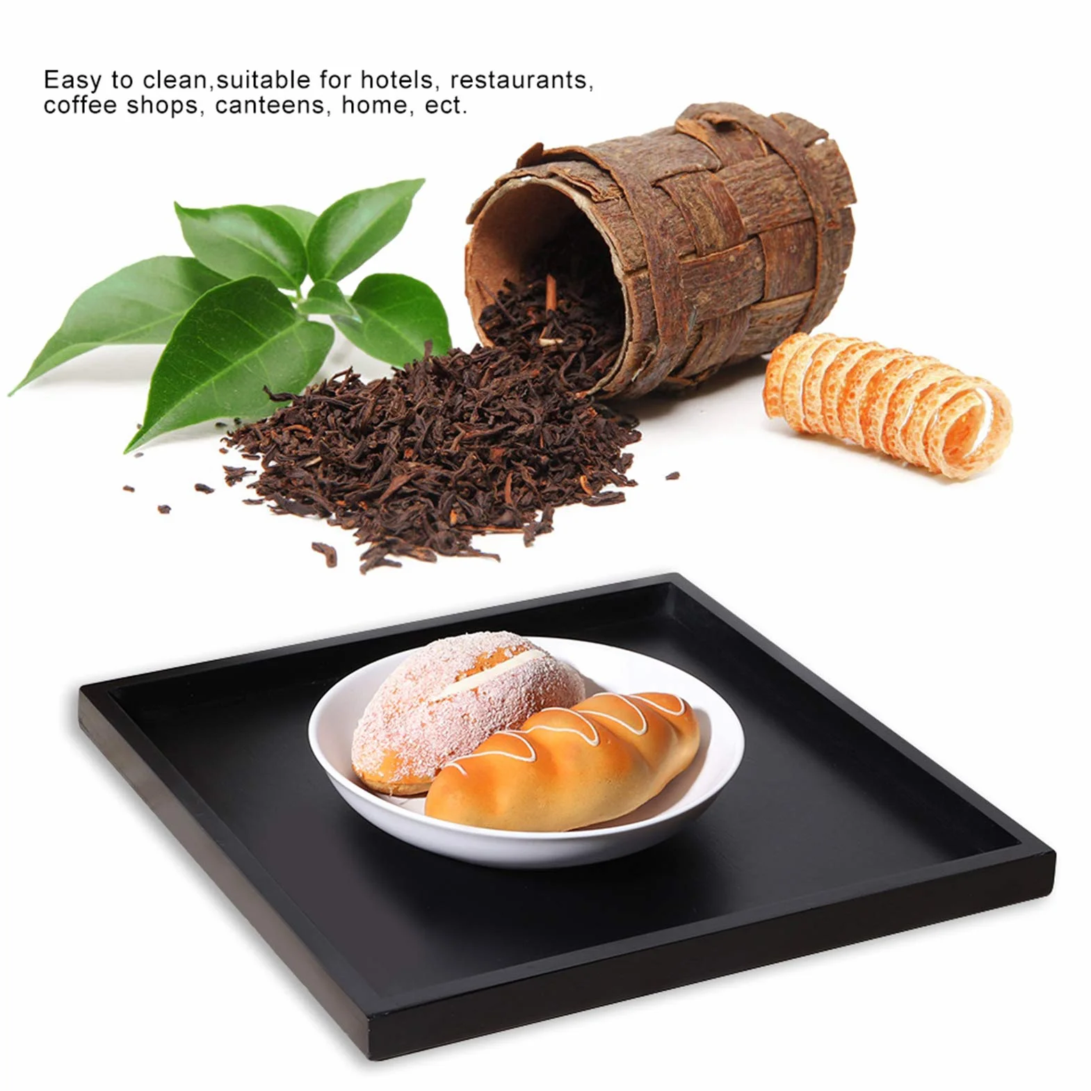 Cocoarm Prostokątna drewniana taca do serwowania, duża 30 x 30 x 2,5 cm, lite drewno, czarna, nowoczesna, podwyższone krawędzie, lakierowana, taca śniadaniowa, drewno paulowni