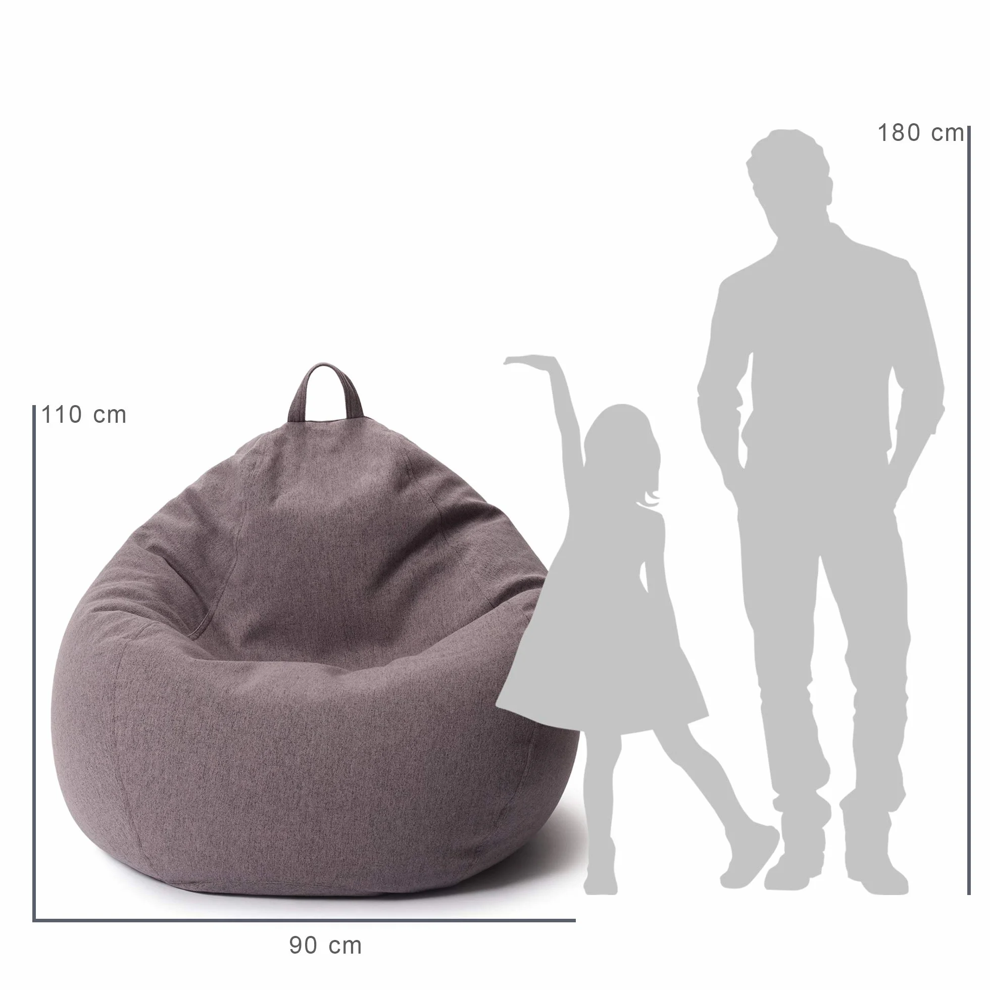 Lumaland Worek do siedzenia Comfort Line, worek do użytku wewnątrz pomieszczeń, 90 x 110 x 50 cm, z ponad 1,9 mln dopasowanych koralików EPS, miękka i wygodna poduszka na podłogę, fotel dla dzieci i