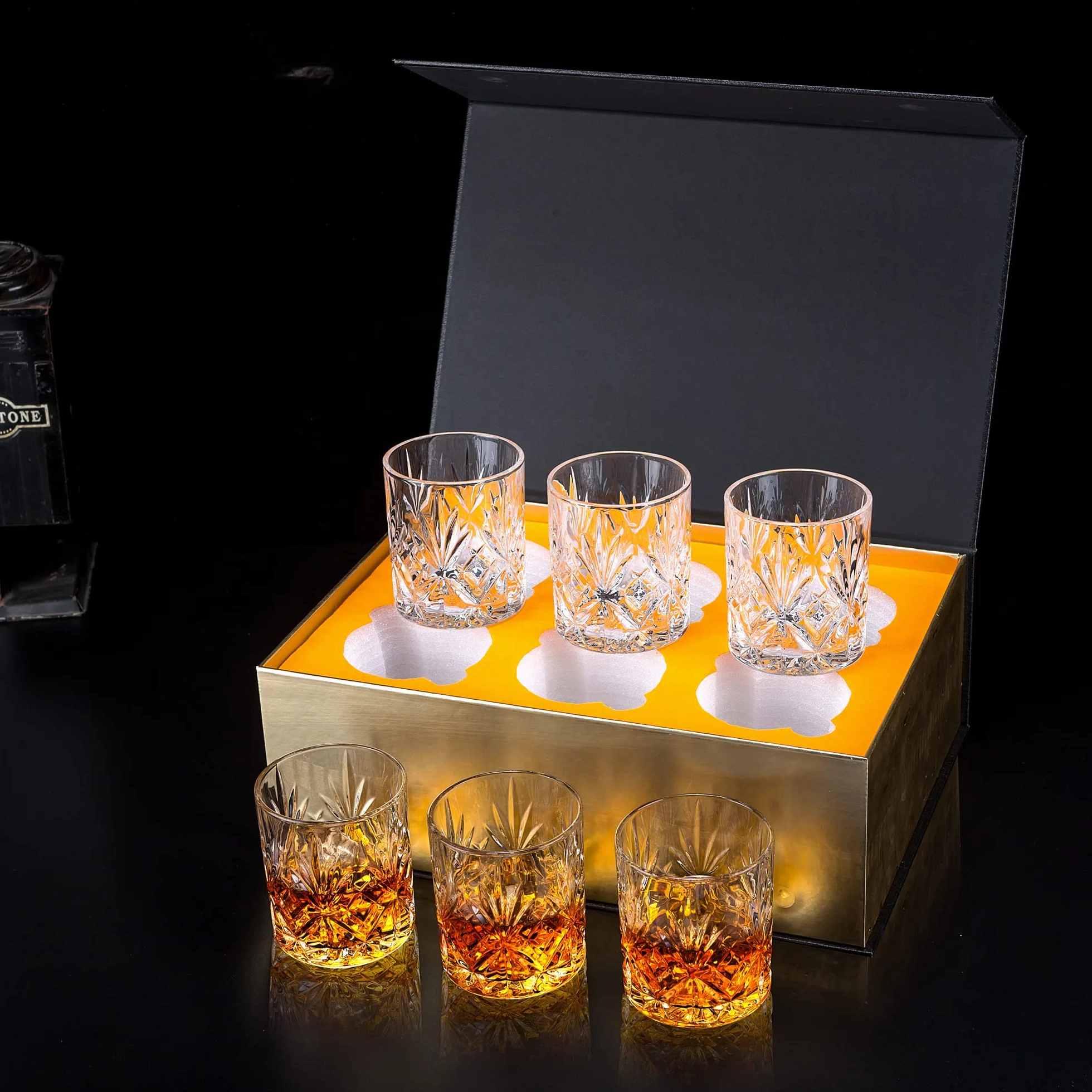 KANARS Zestaw Szklanek do Whisky, CKryształ Szkło Whisky, Pomysły Na Prezenty Dla Jego Tata Chłopiec Mąż Dziadek, Stylowe Pudełko Upominkowe, Zestaw 6 Sztuk, 300 ml