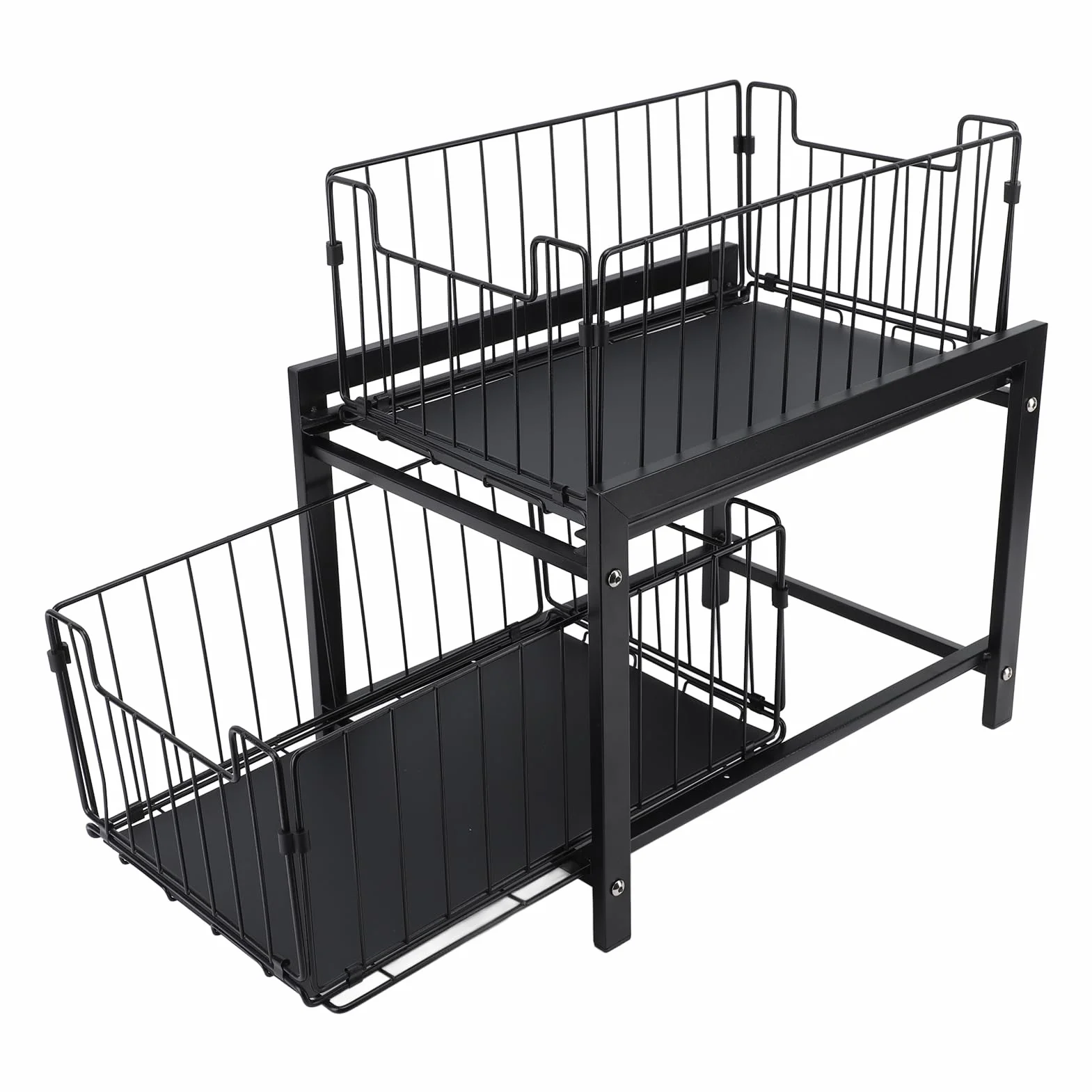 Acouto Organizer Pod Zlew, żelazny 2-poziomowy Wysuwany Stojak do Przechowywania z Wyjmowanymi Szufladami, Organizer do Szafki na łazienkowe Blaty Kuchenne, Oszczędzająca Miejsce Półka na Przybory
