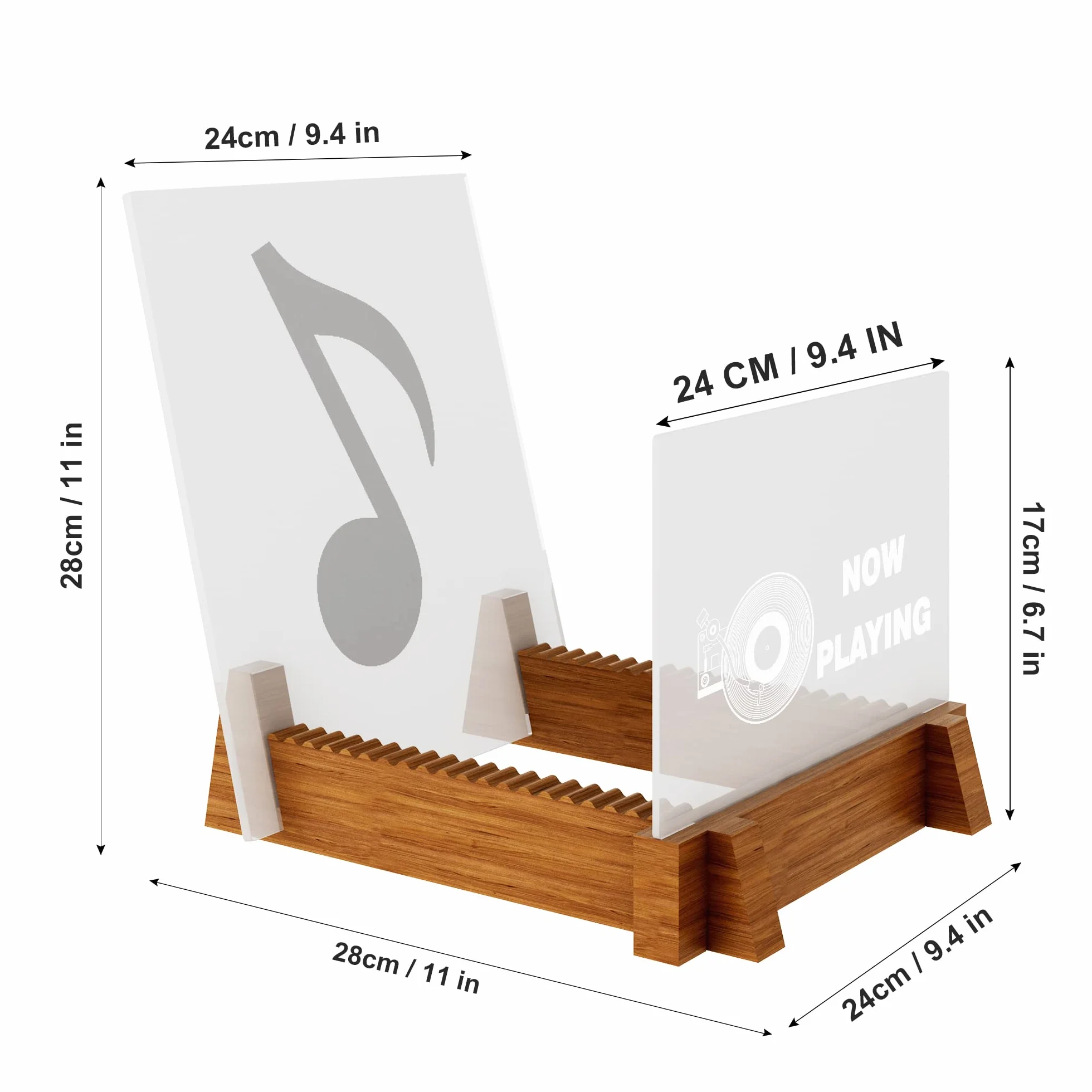 YuanDian Przechowywanie płyt winylowych, podświetlana drewniana akrylowa półka do ekspozycji i przechowywania albumów winylowych z ciepłymi białymi światłami, stojak na kolekcję płyt winylowych z