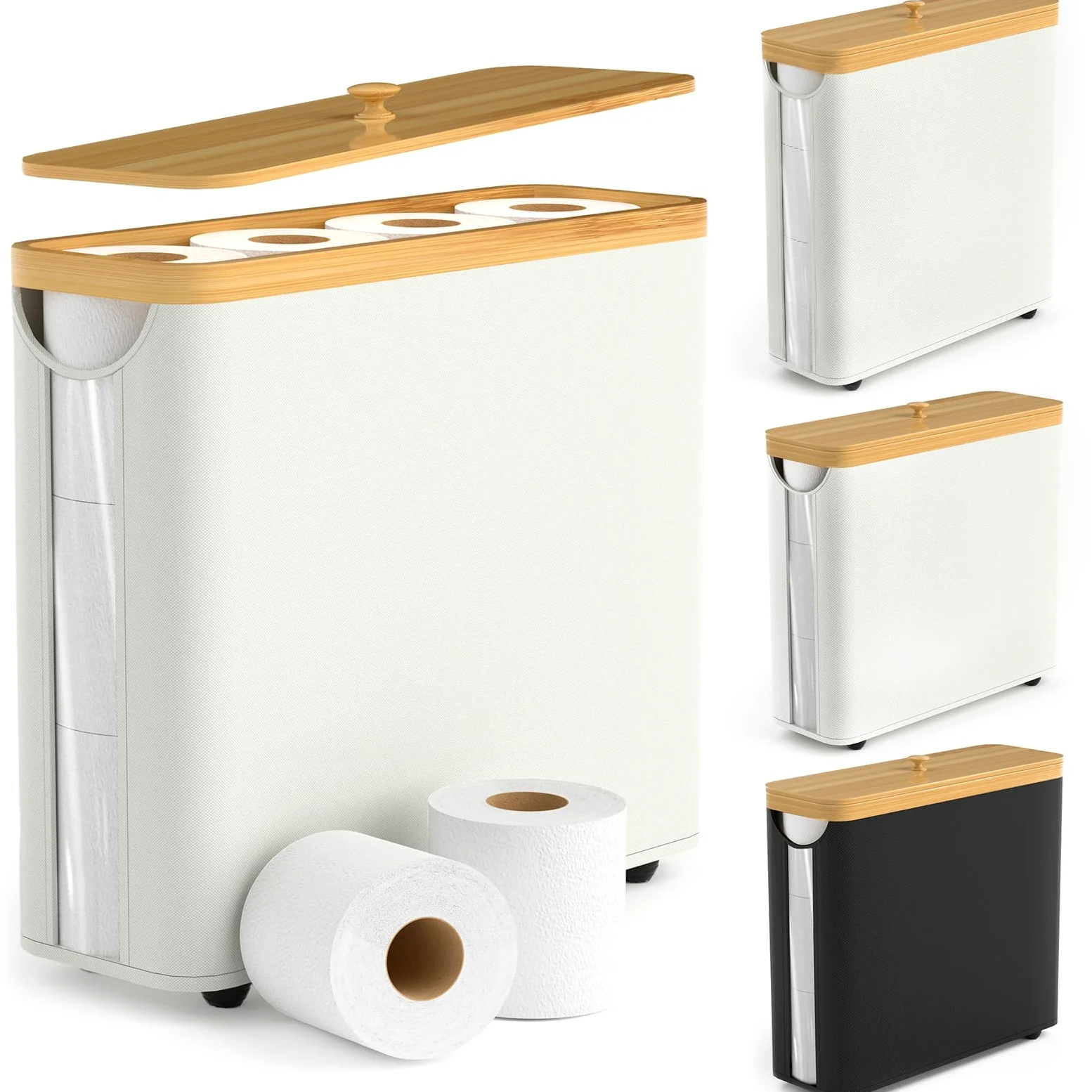 Pojemnik na papier toaletowy 22 l, pojemnik do przechowywania papieru toaletowego z pokrywką, stojak na papier toaletowy, do łazienki, 43,5 x 14,5 x 37 cm (beżowy)