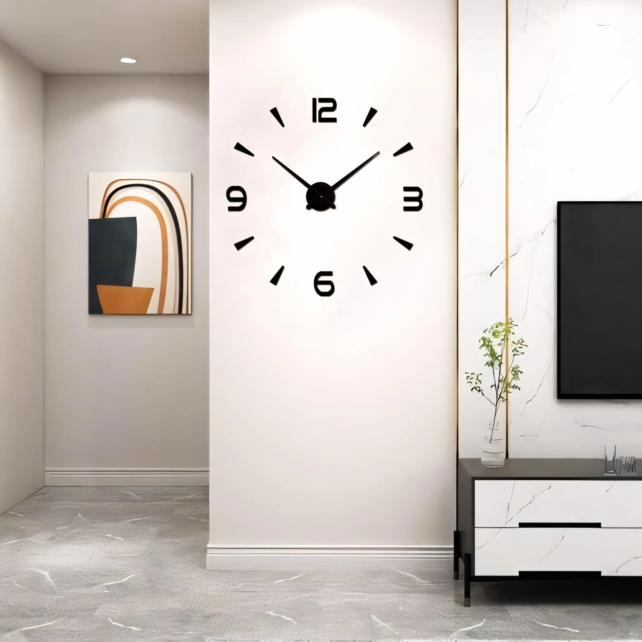 Retoo Zegar ścienny 3D DIY 70-130 cm Duży, bez ramki, do samodzielnego przyklejenia, nowoczesny zegar ścienny z cichym mechanizmem, montaż o różnych rozmiarach, do dekoracji, salonu, sypialni, biura