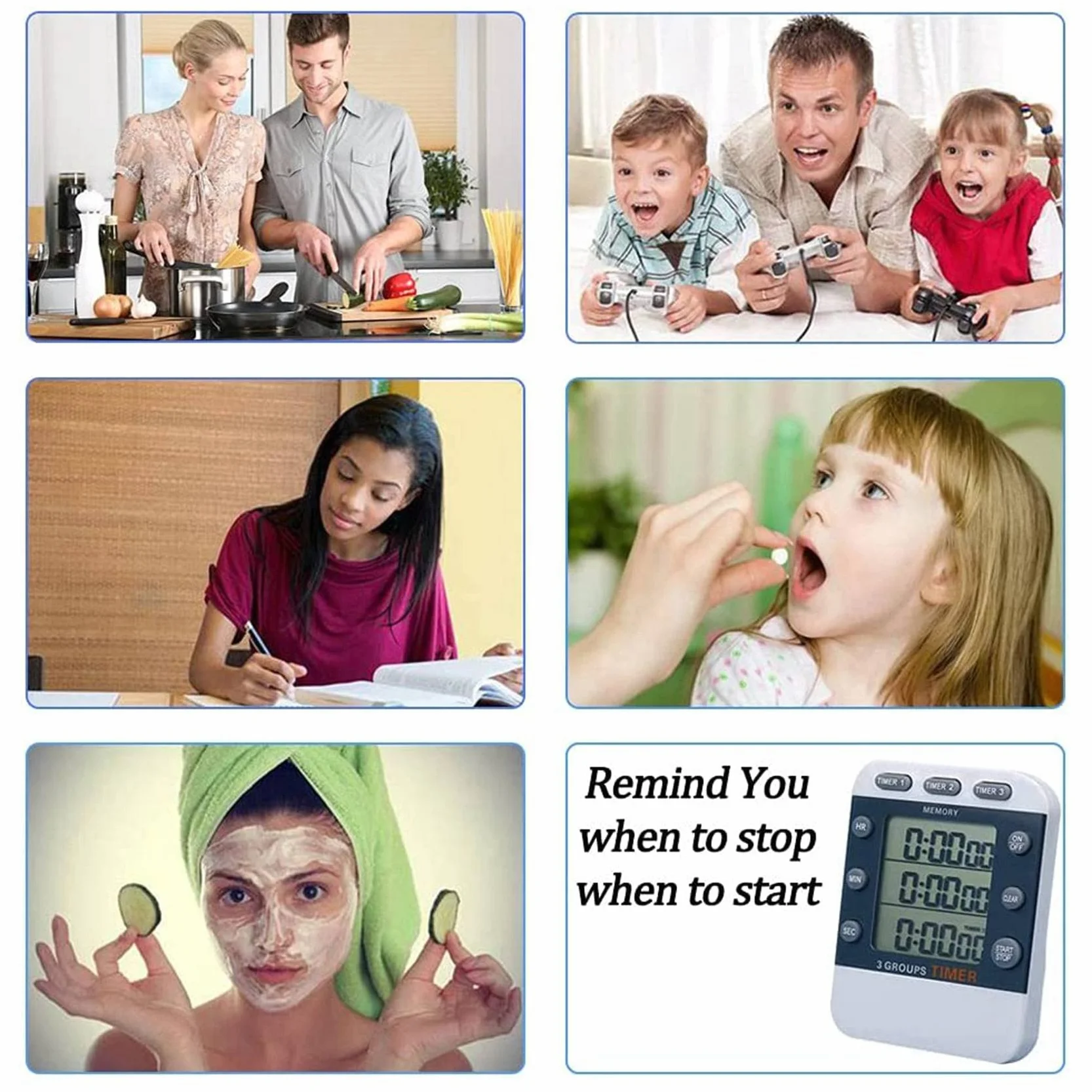 3 x cyfrowy podwójny minutnik kuchenny, 3 kanały w górę/w dół, potrójny minutnik gotowania, duży wyświetlacz, głośny alarm głośności