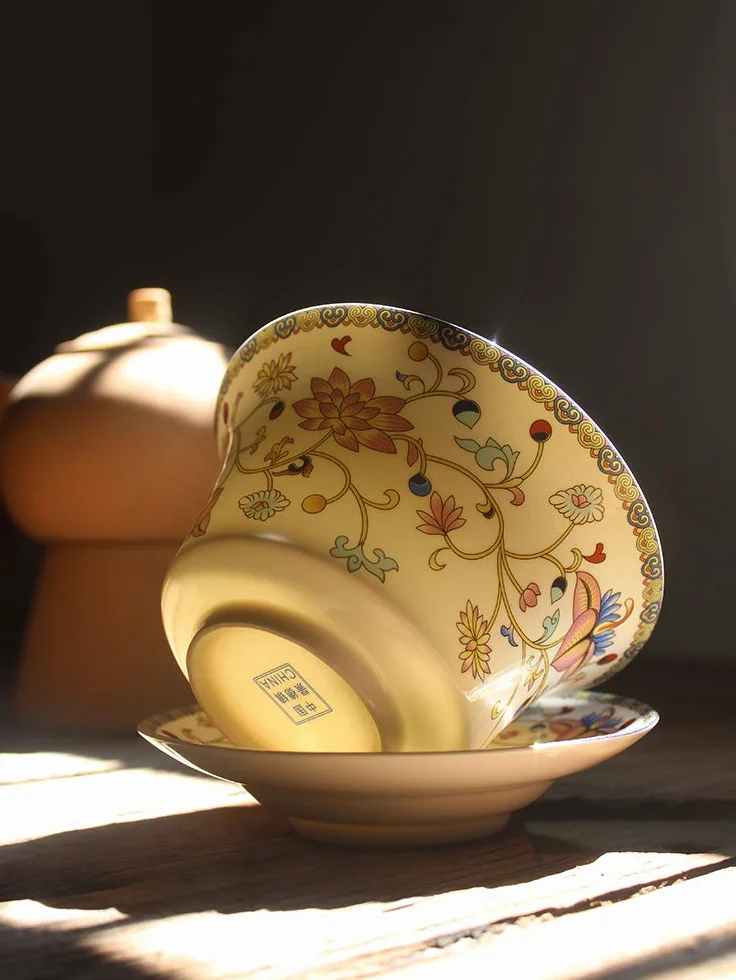 10 uncji duży, porcelanowy kubek do herbaty Kung Fu i spodek z pokrywką, chińskie tradycyjne, miska na herbatę (7#)