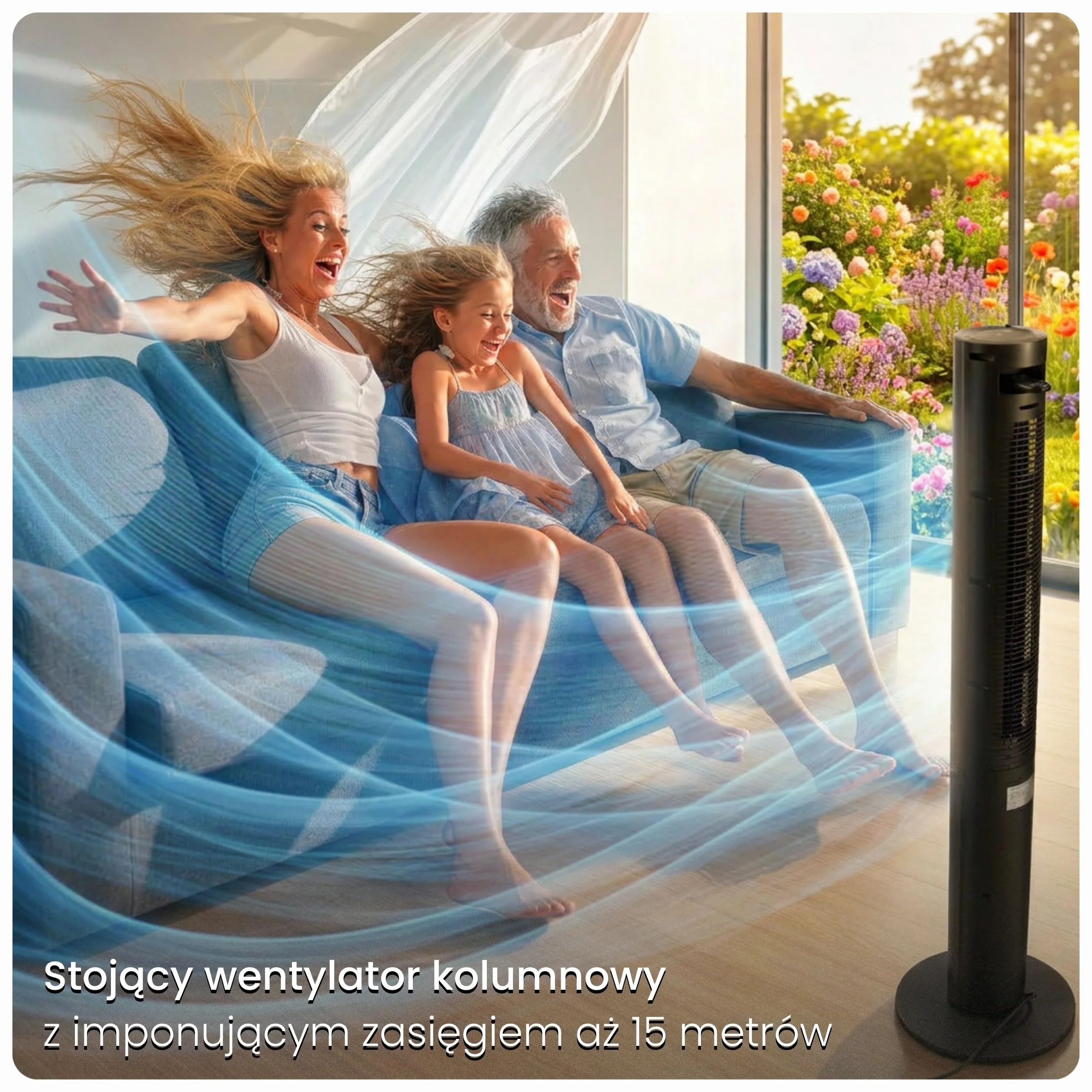 Wentylator kolumnowy 115cm WiFi Tuya, Jonizator i Pojemnik na zapach, Potężny wiatr 8,5m/s, Lampka nocna, Oscylacja, Timer 12h, Wyświetlacz LED, Cichy wentylator stojący, Czarny