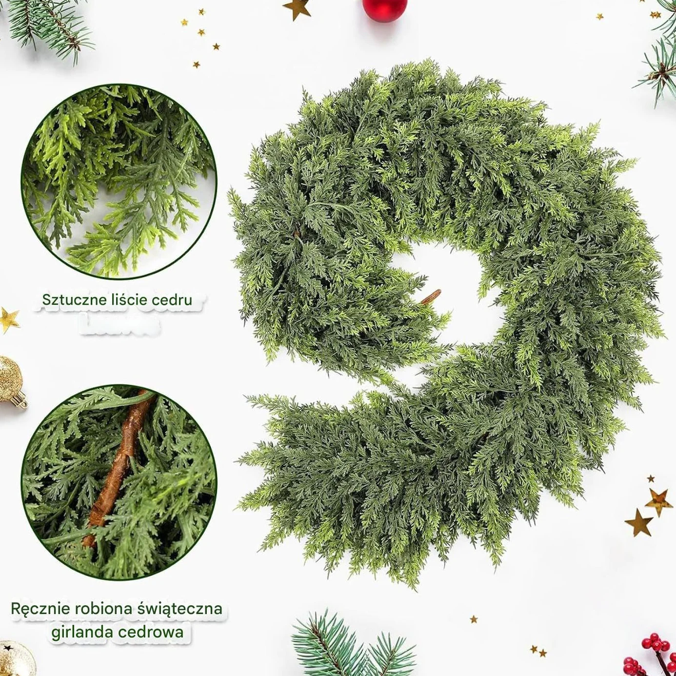 Winter Pine Garland - 106.3 Inches Christmas Cedar Garland Green Outdoor Decorations Green Artificial Greenery Garlands for Table Suitable for Christmas Trees, Indoor Decorations
