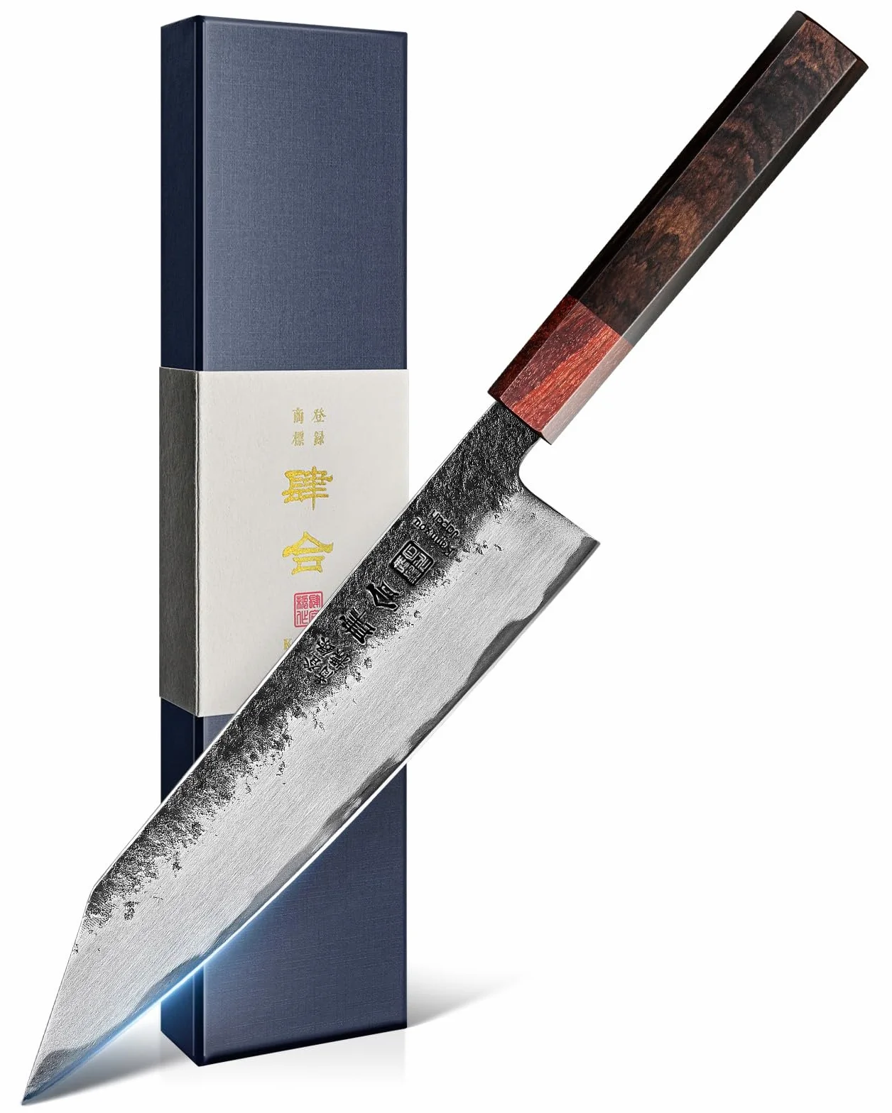 kanngou Japoński nóż szefa kuchni Kiritsuke 21 cm, bardzo ostry nóż kuchenny ze stali AUS-8, z ergonomicznym uchwytem z hebanu i sekwoi oraz pudełkiem prezentowym